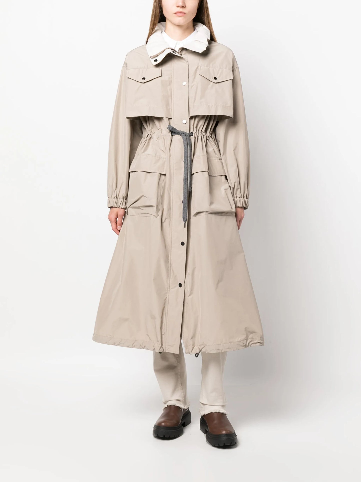 drawstring-waist trench coat