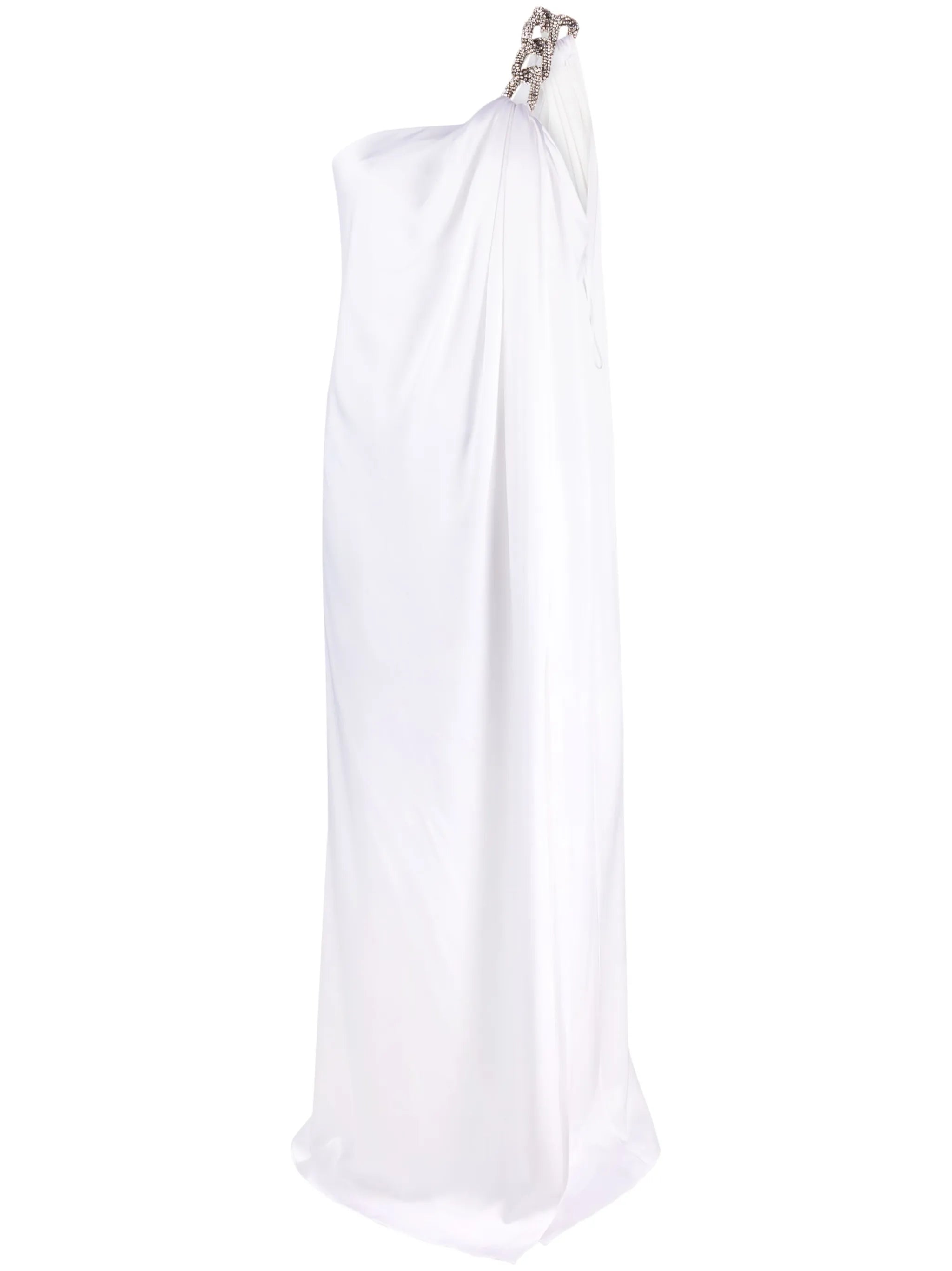 one-shoulder chain-strap gown