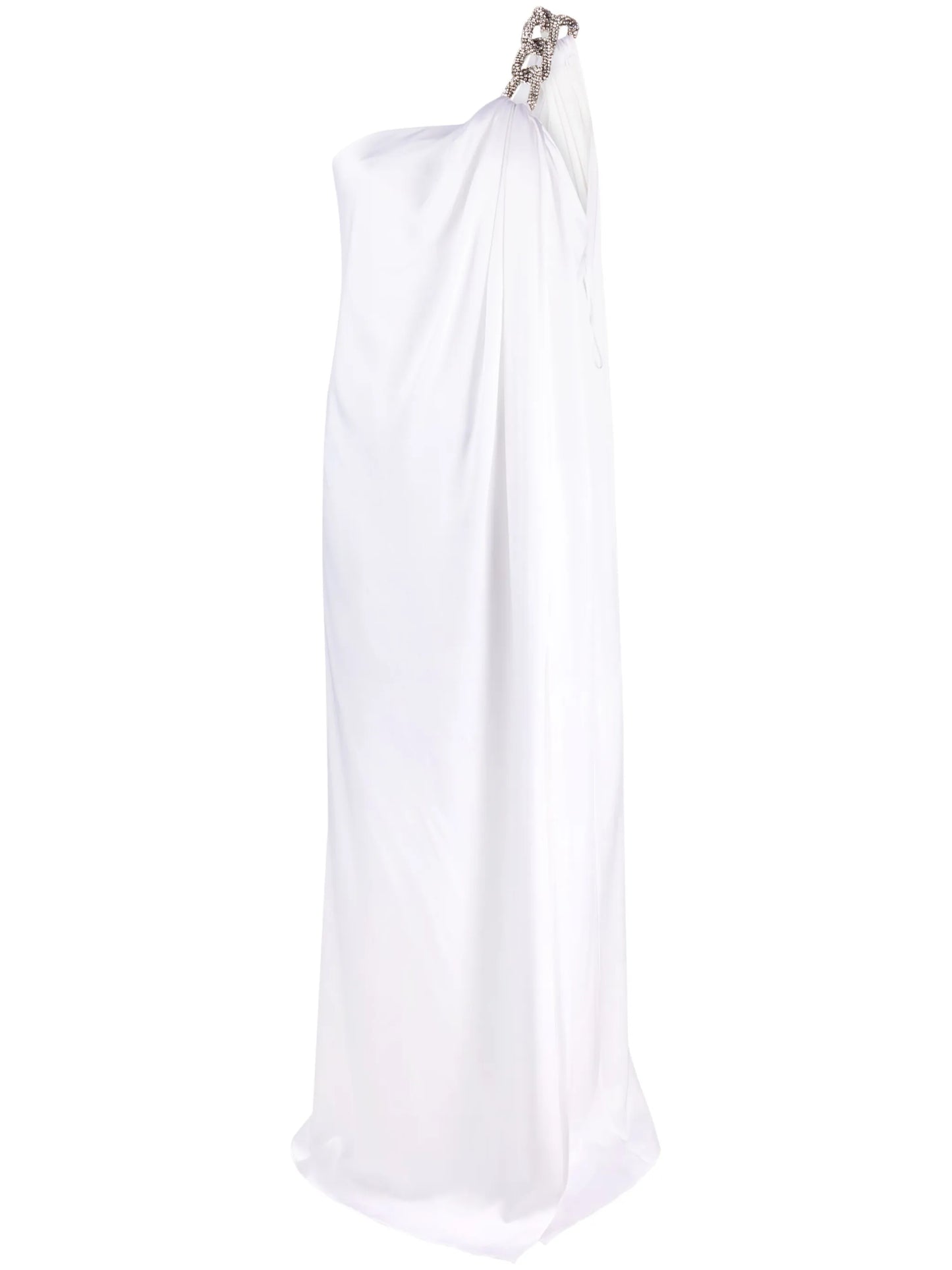 one-shoulder chain-strap gown