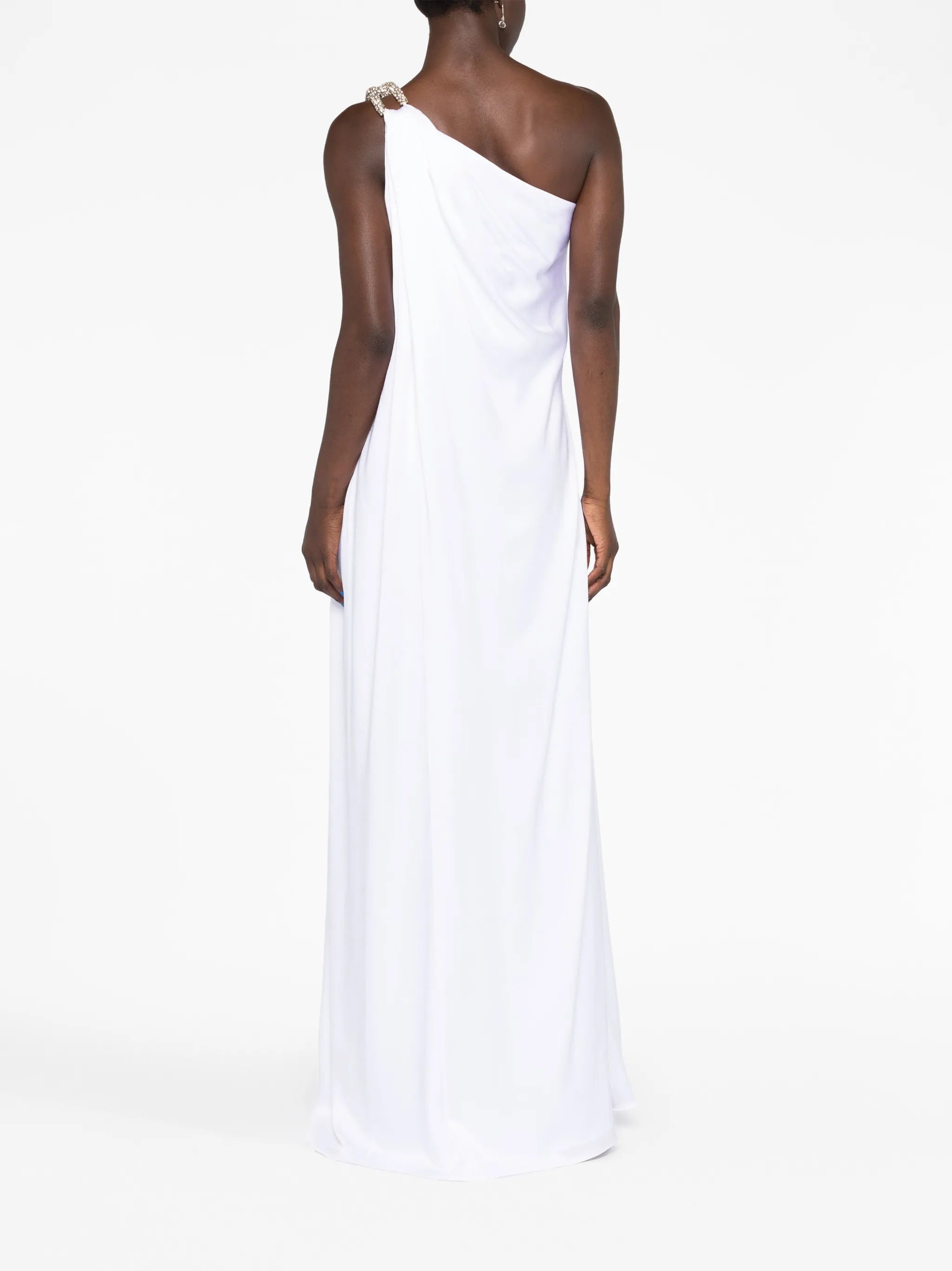 one-shoulder chain-strap gown