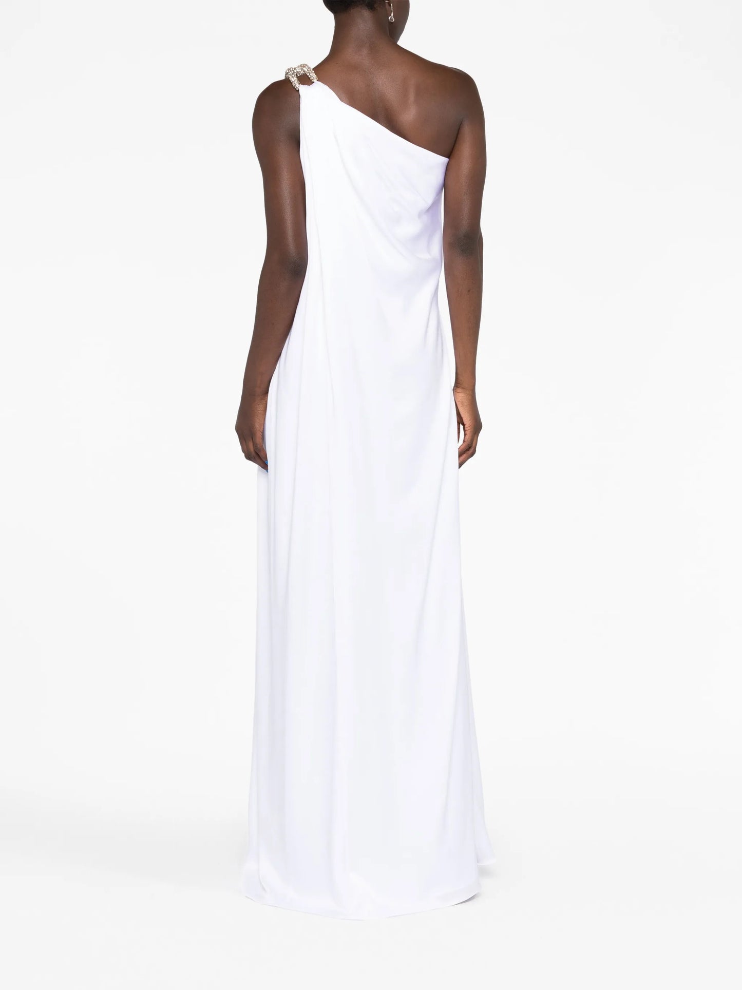 one-shoulder chain-strap gown