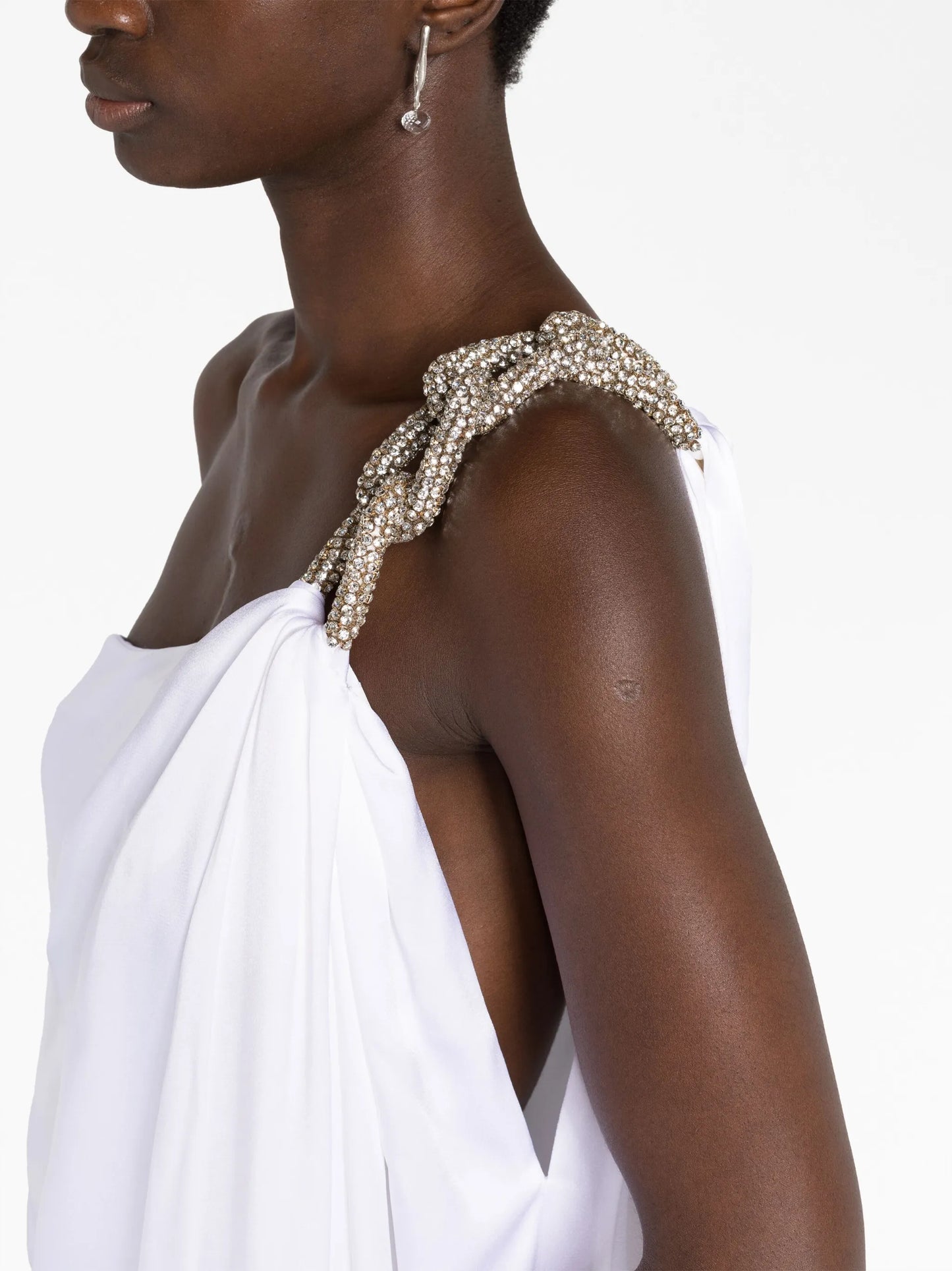 one-shoulder chain-strap gown