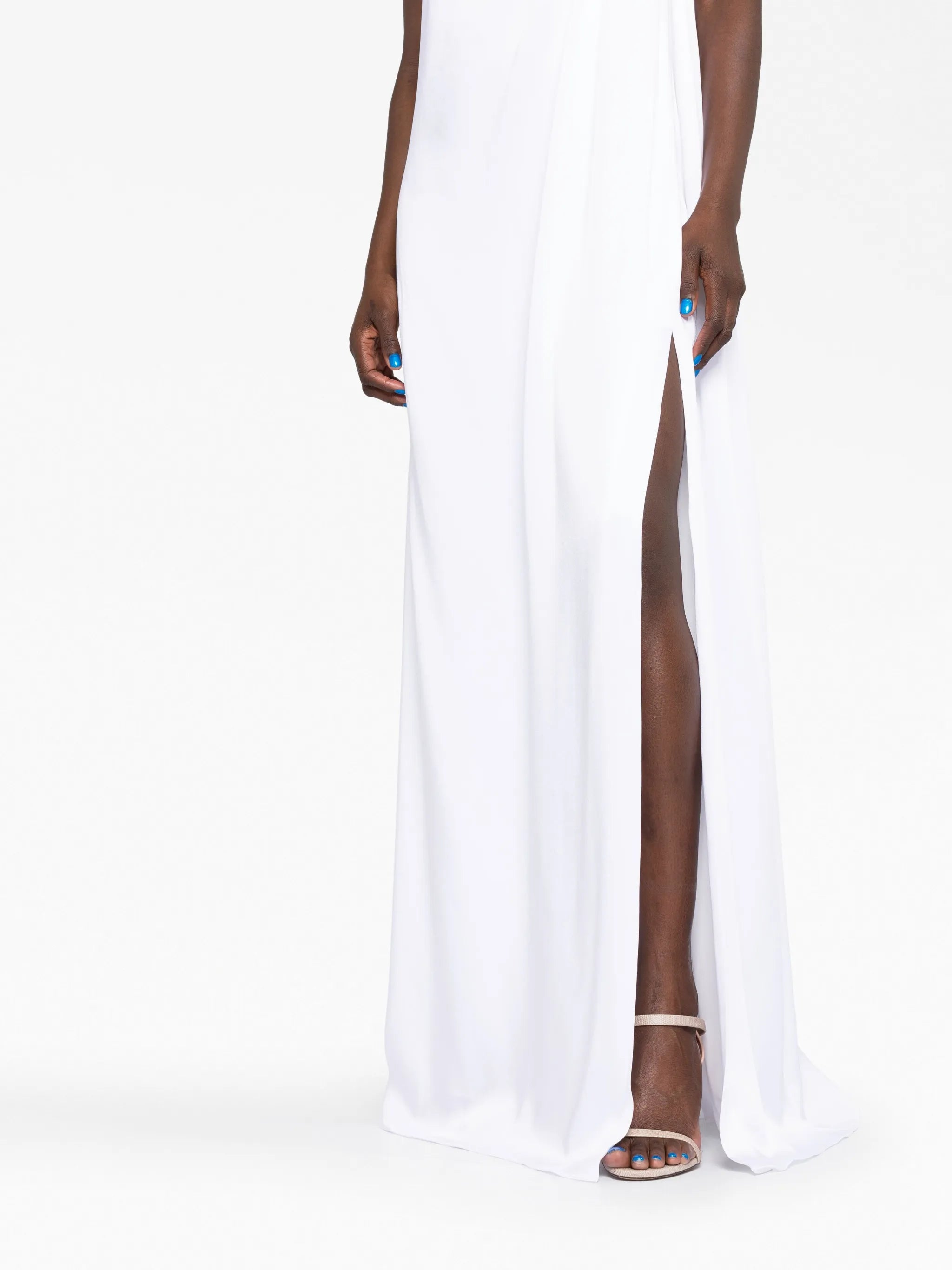one-shoulder chain-strap gown