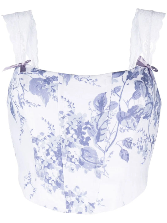 Brigitta floral-print linen corset top