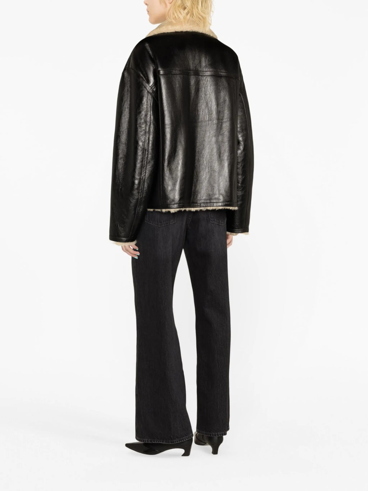 shearling-collar leather jacket