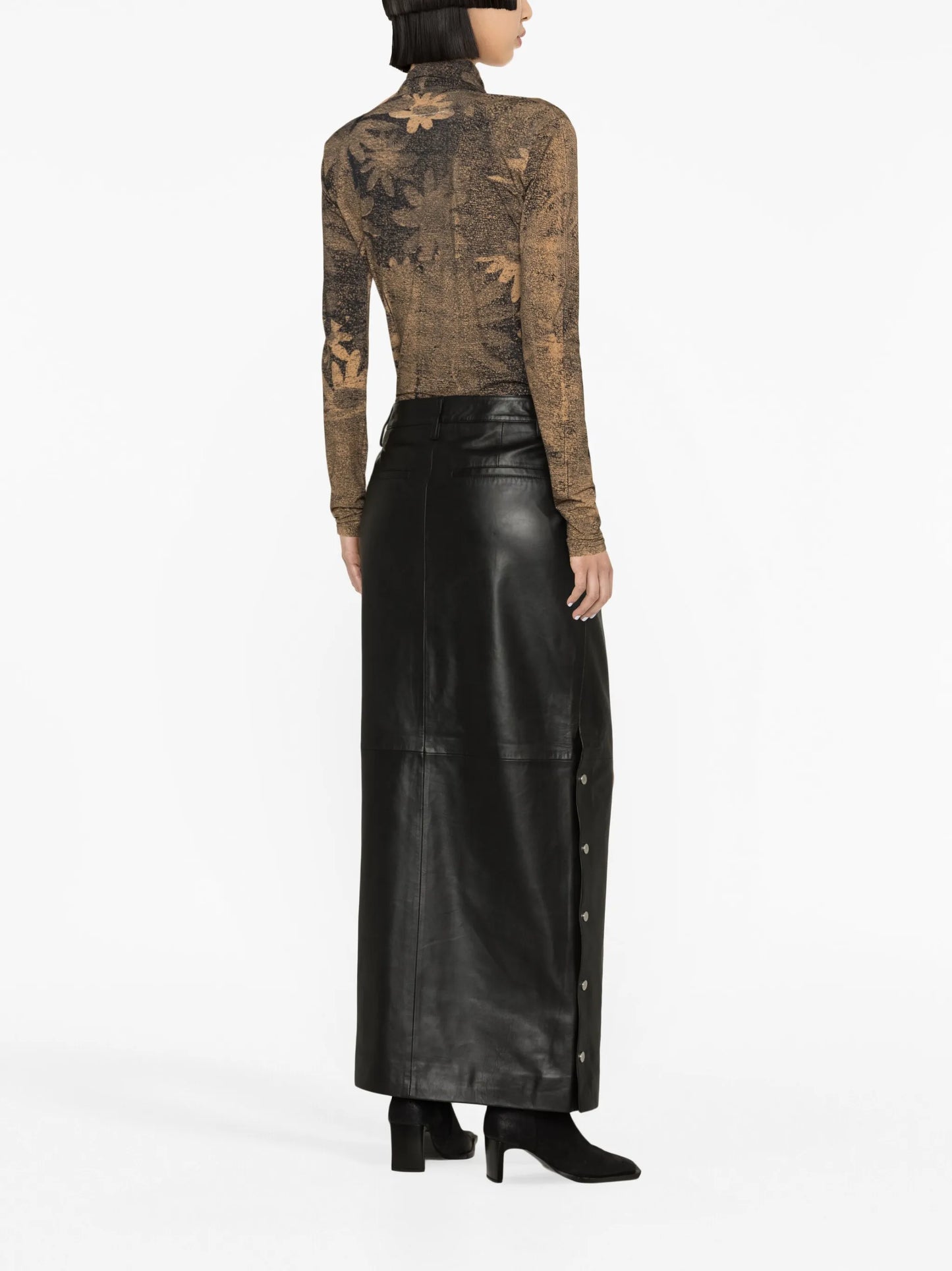 leather pencil midi skirt