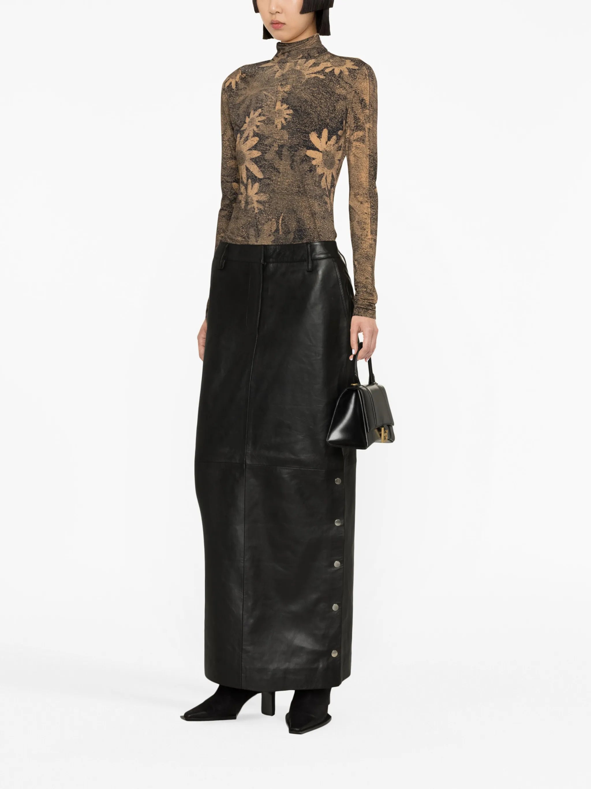 leather pencil midi skirt