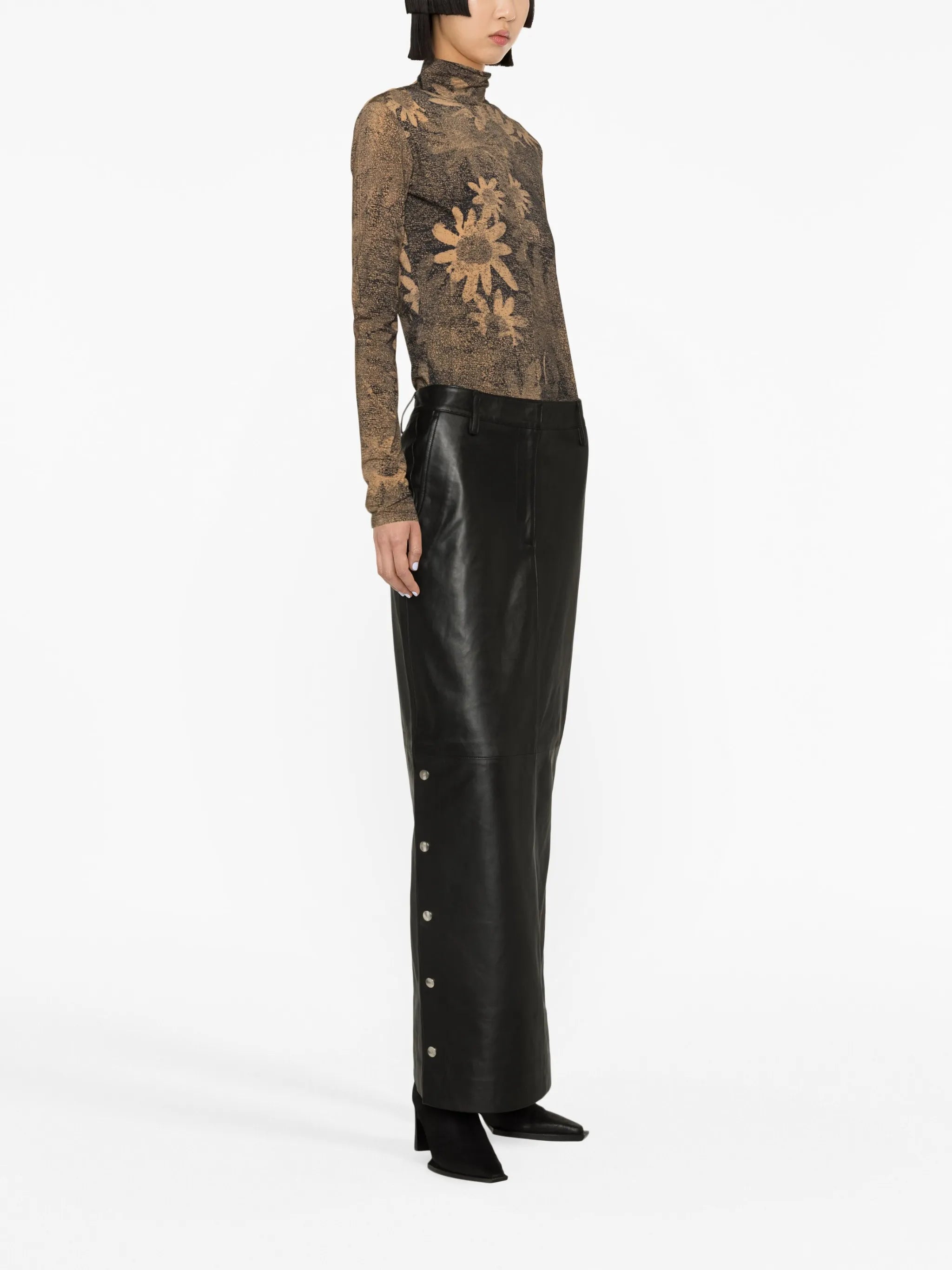 leather pencil midi skirt
