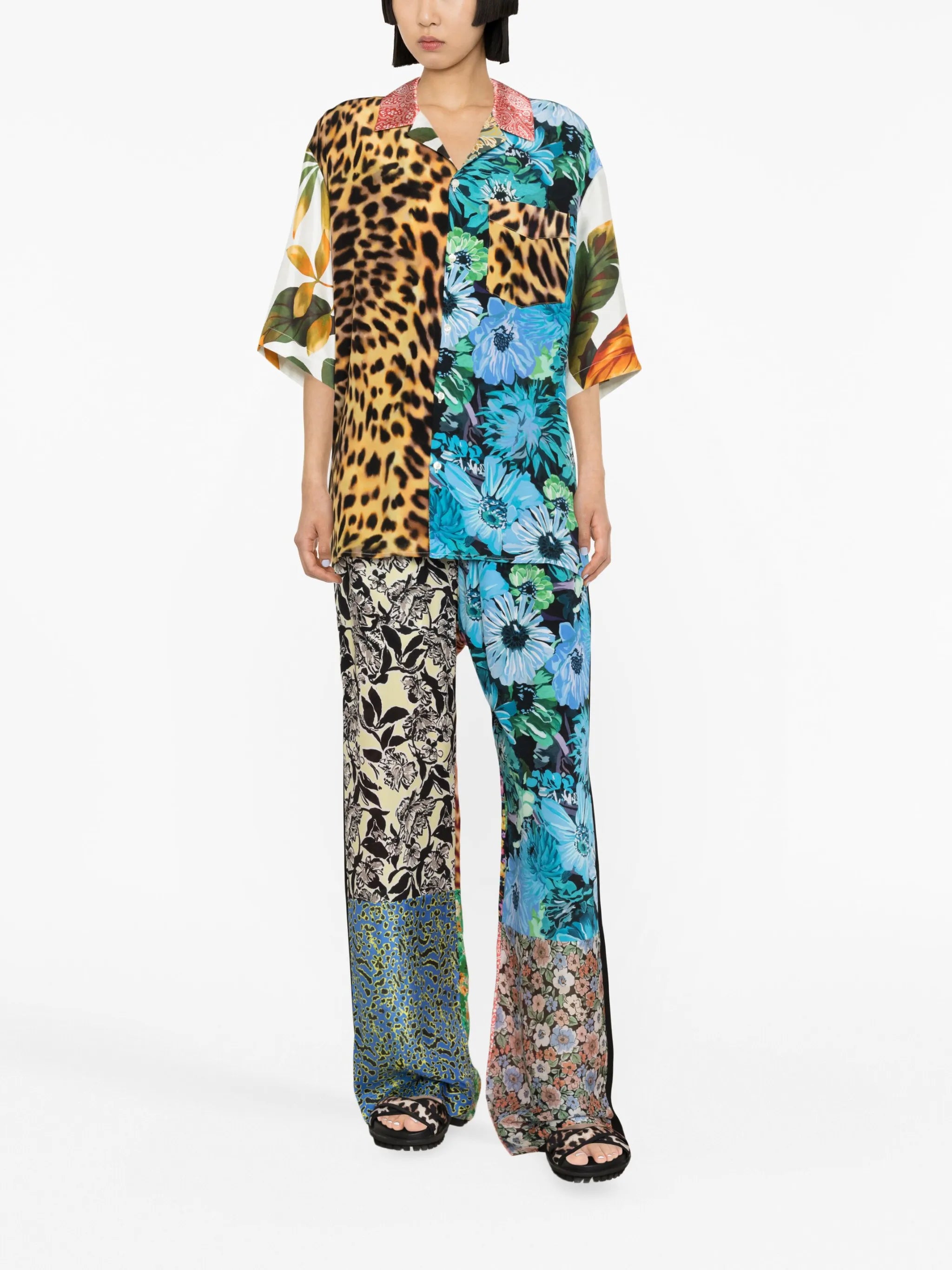 scarves-print silk trousers