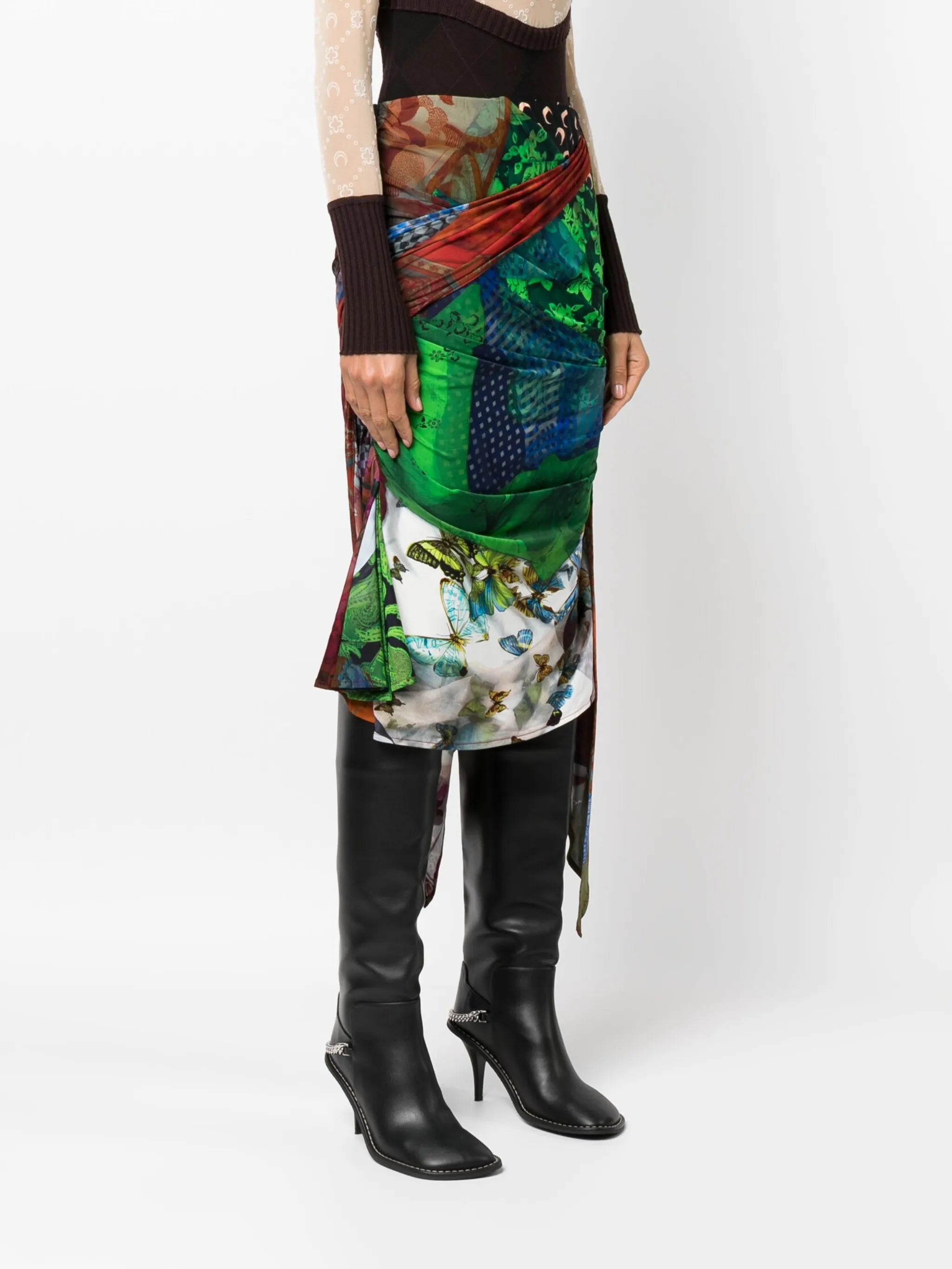 Shelter mix-print draped skirt