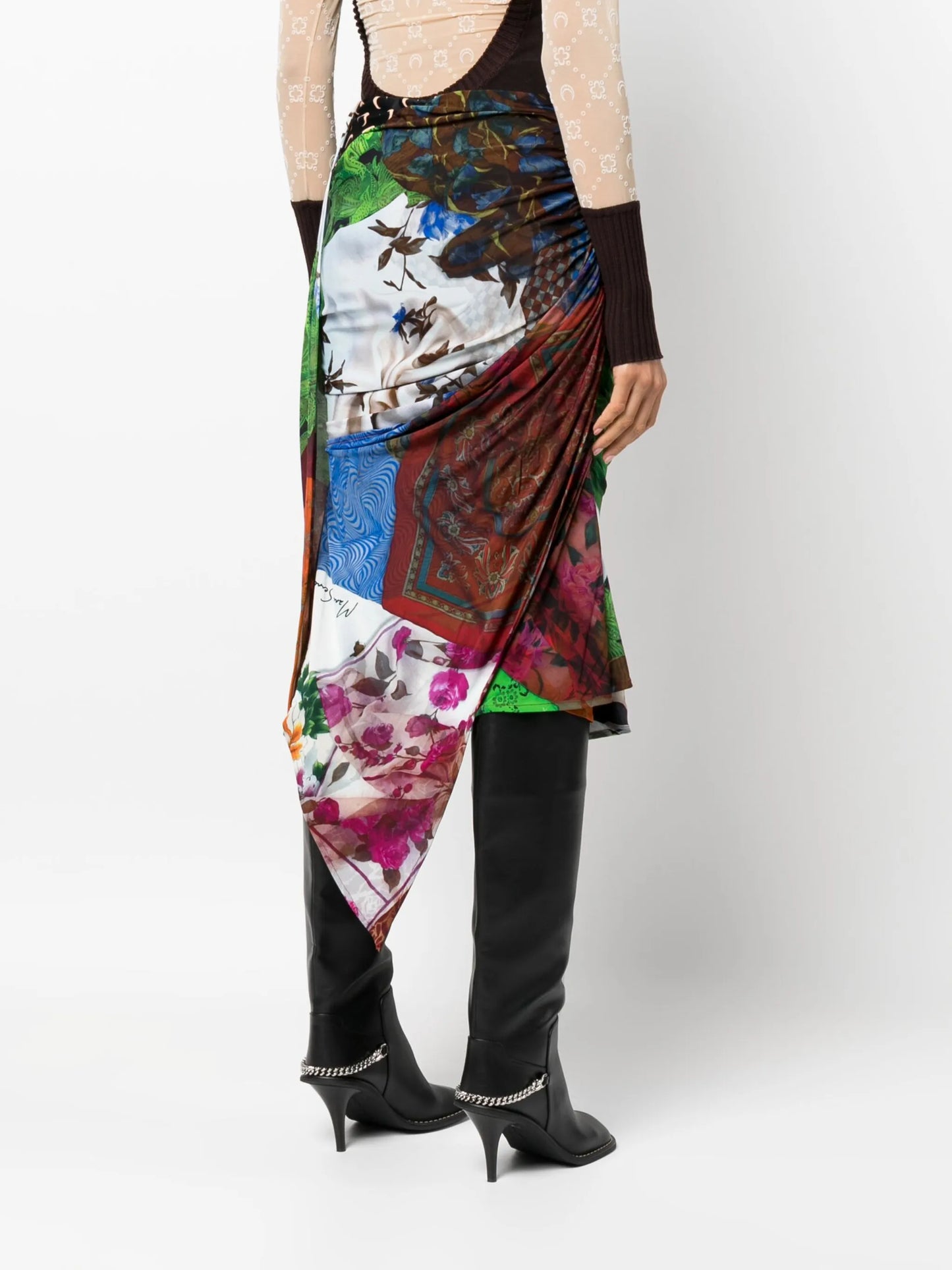 Shelter mix-print draped skirt