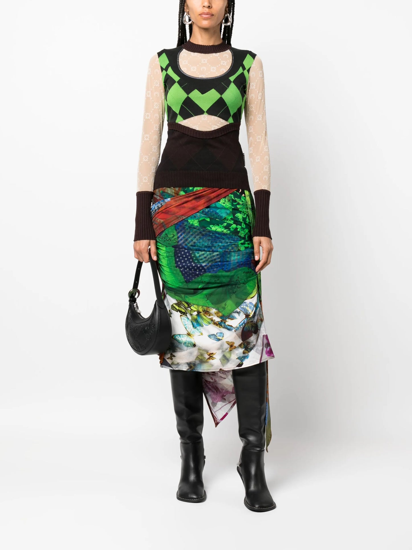 Shelter mix-print draped skirt