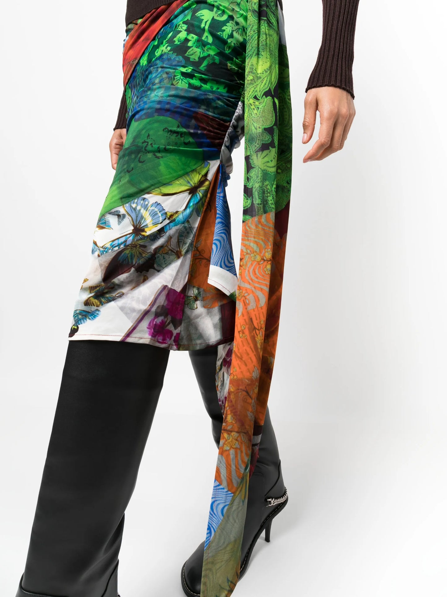 Shelter mix-print draped skirt