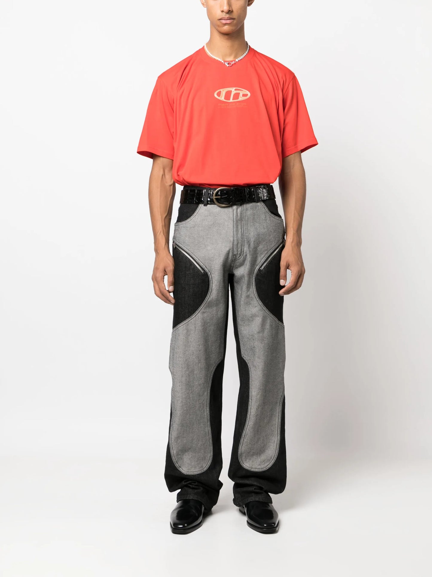 logo-print pulled neck T-shirt