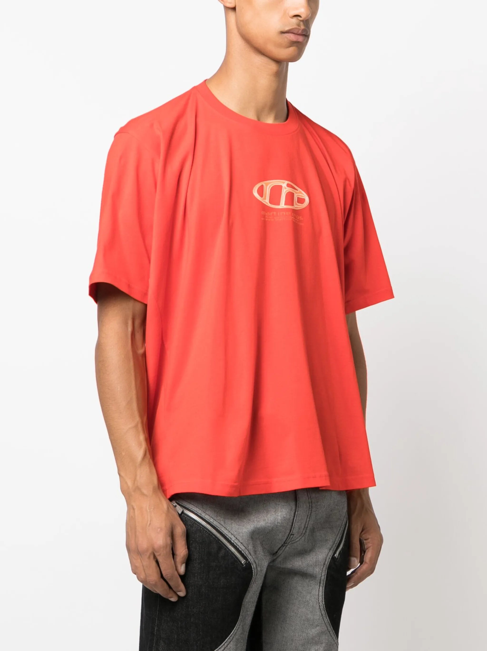 logo-print pulled neck T-shirt