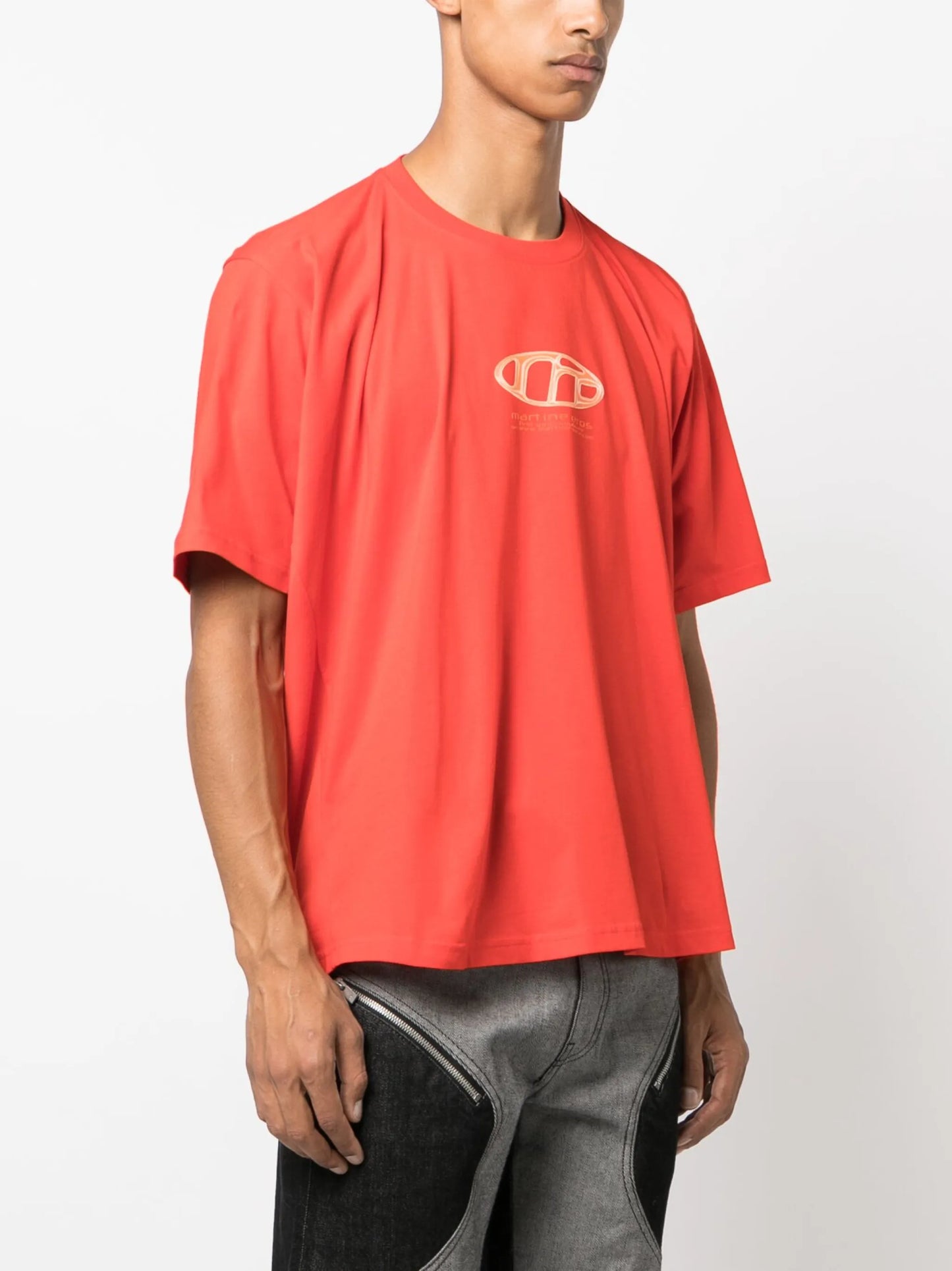 logo-print pulled neck T-shirt