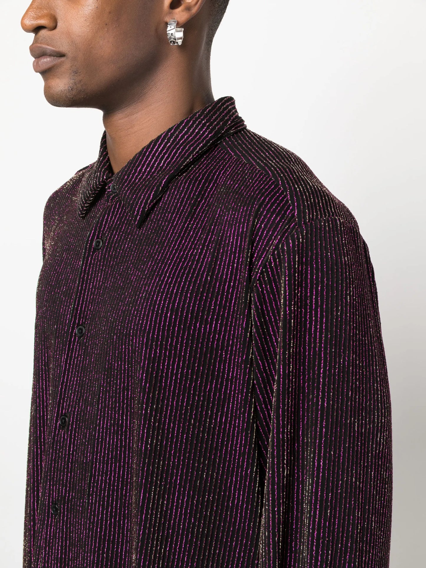 metallic stripe-pattern shirt