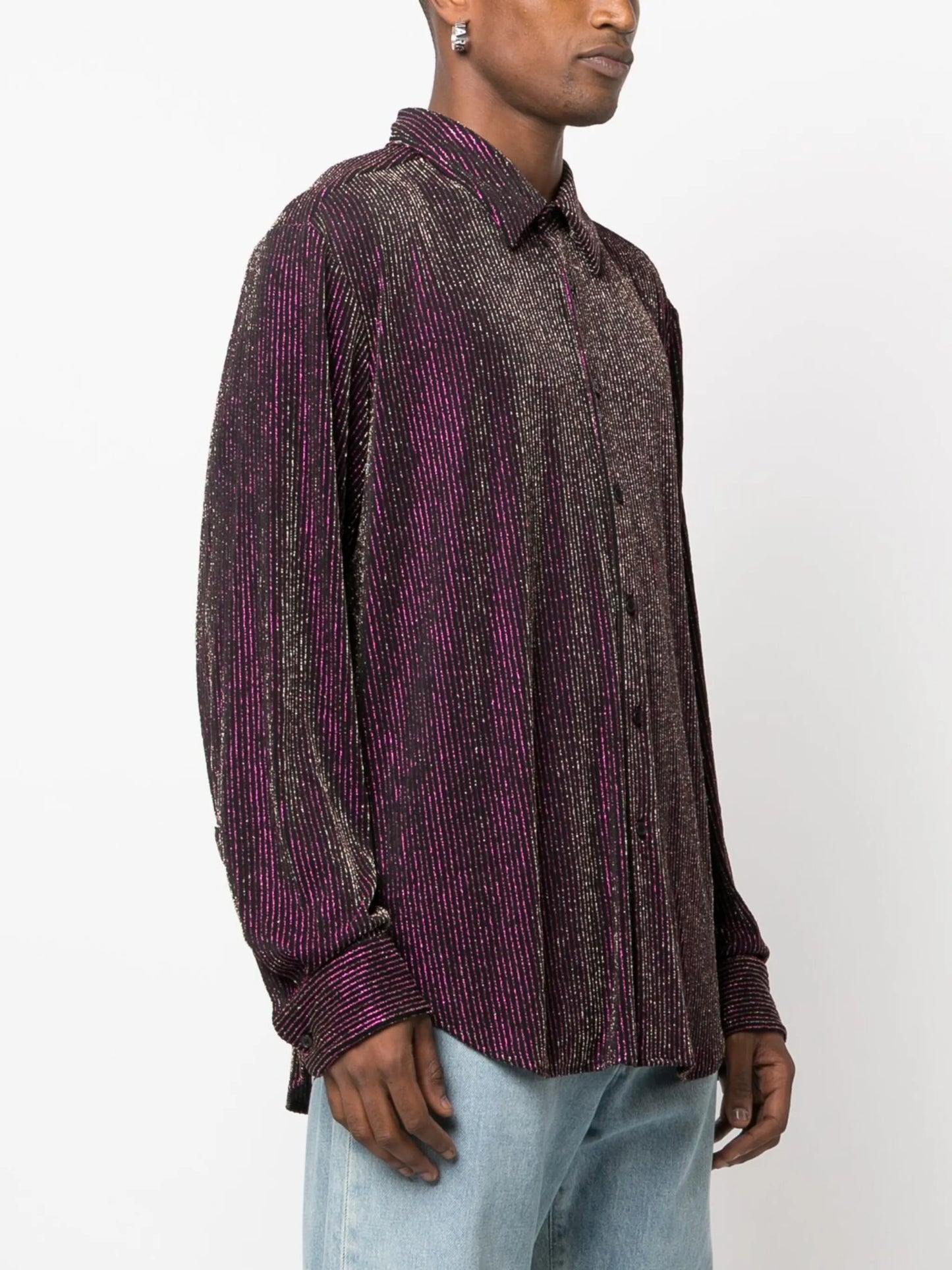 metallic stripe-pattern shirt