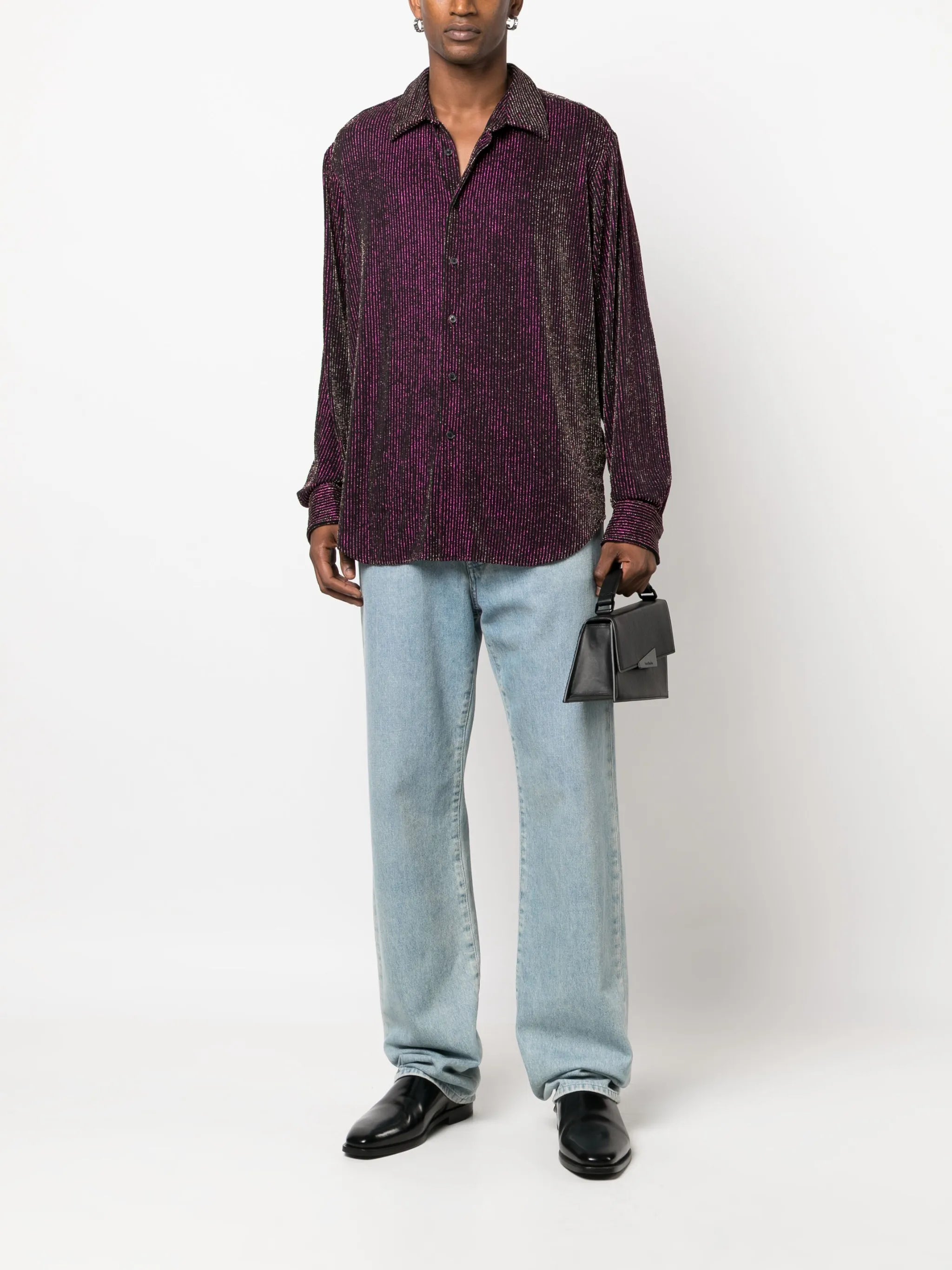 metallic stripe-pattern shirt