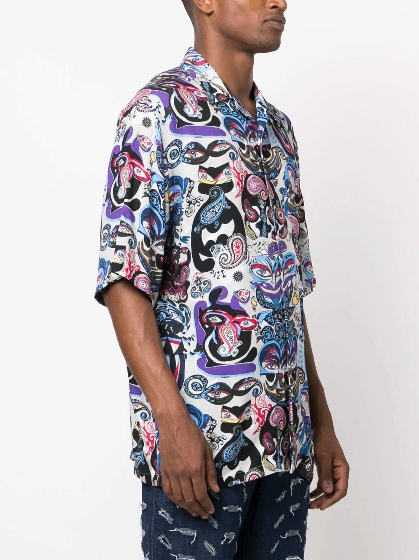 mix-print short-sleeve shirt
