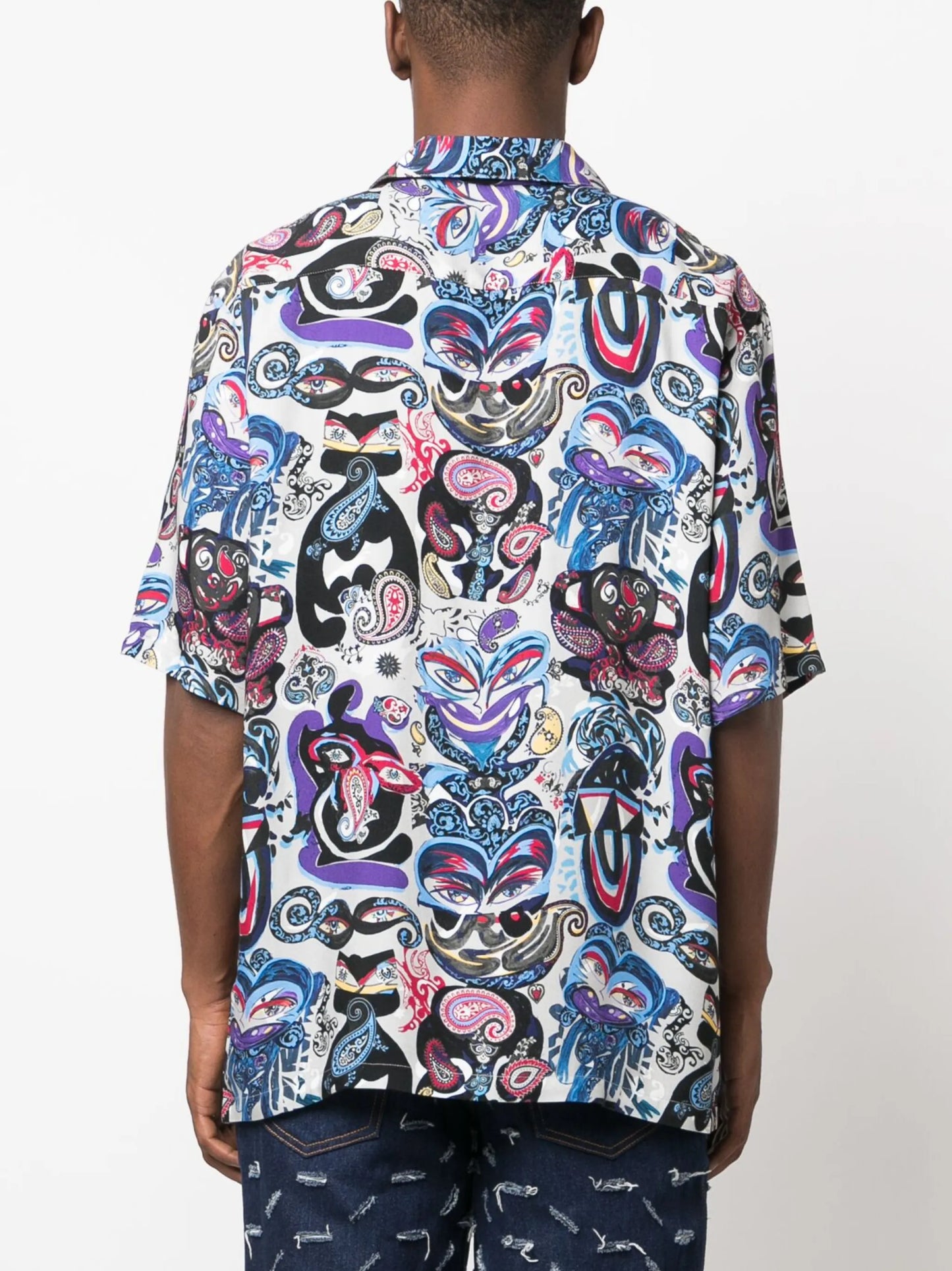 mix-print short-sleeve shirt