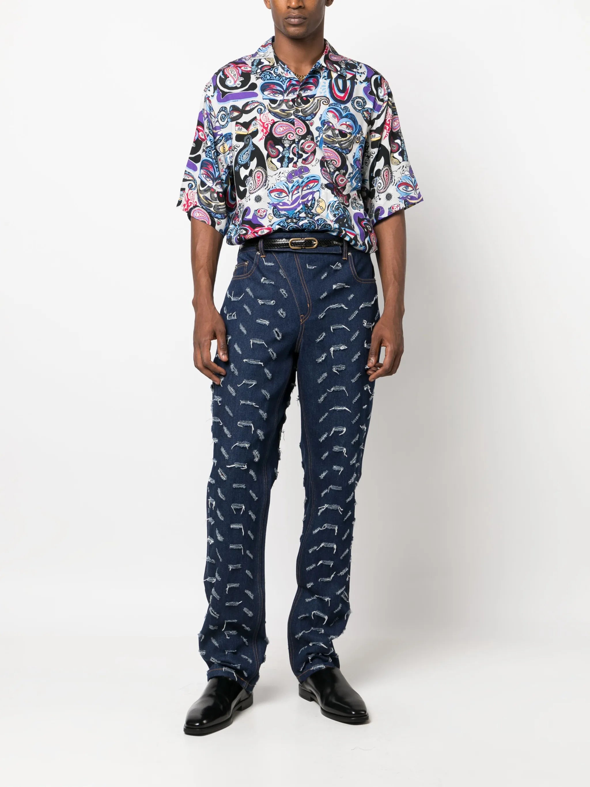 mix-print short-sleeve shirt