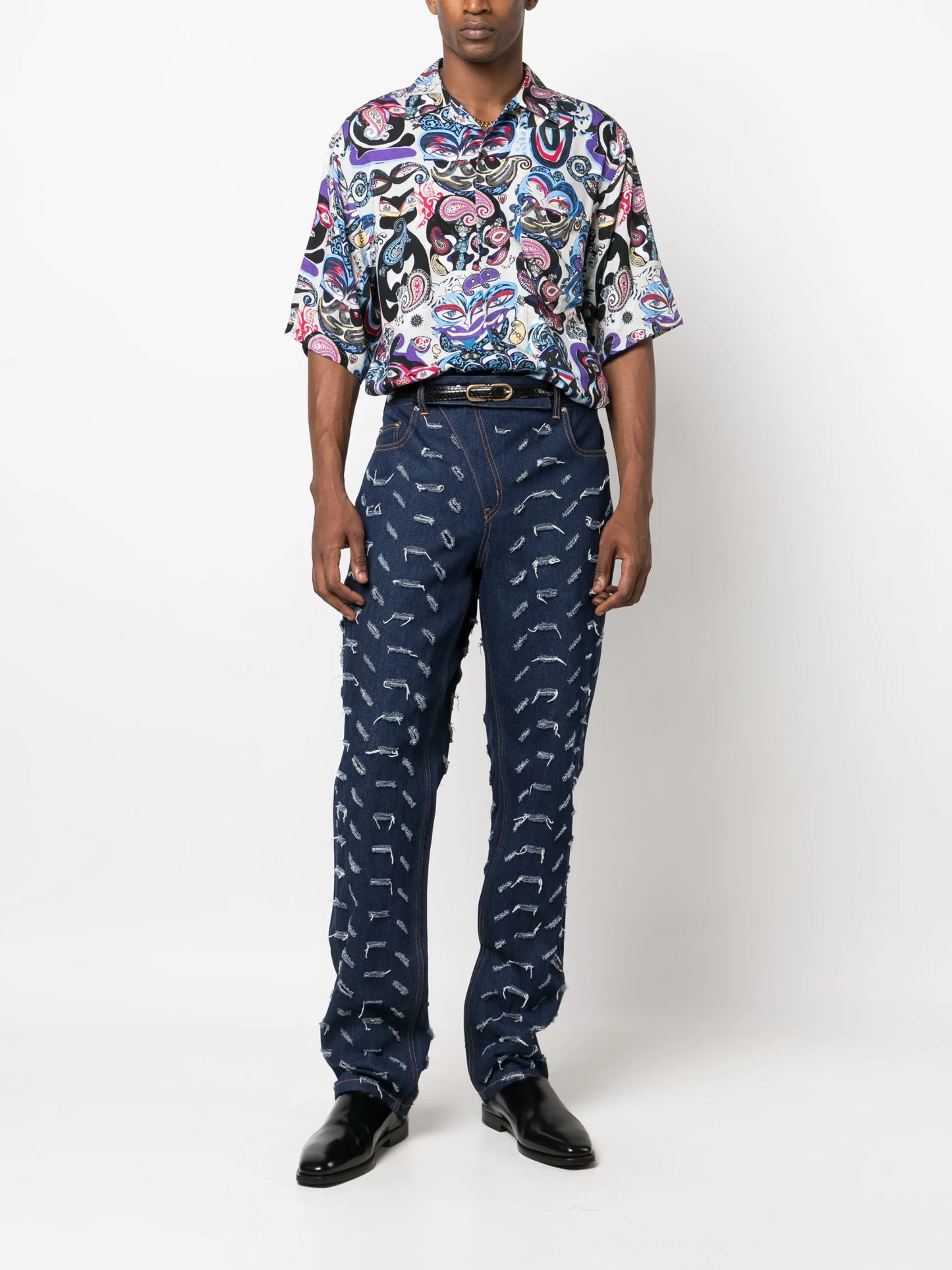 mix-print short-sleeve shirt