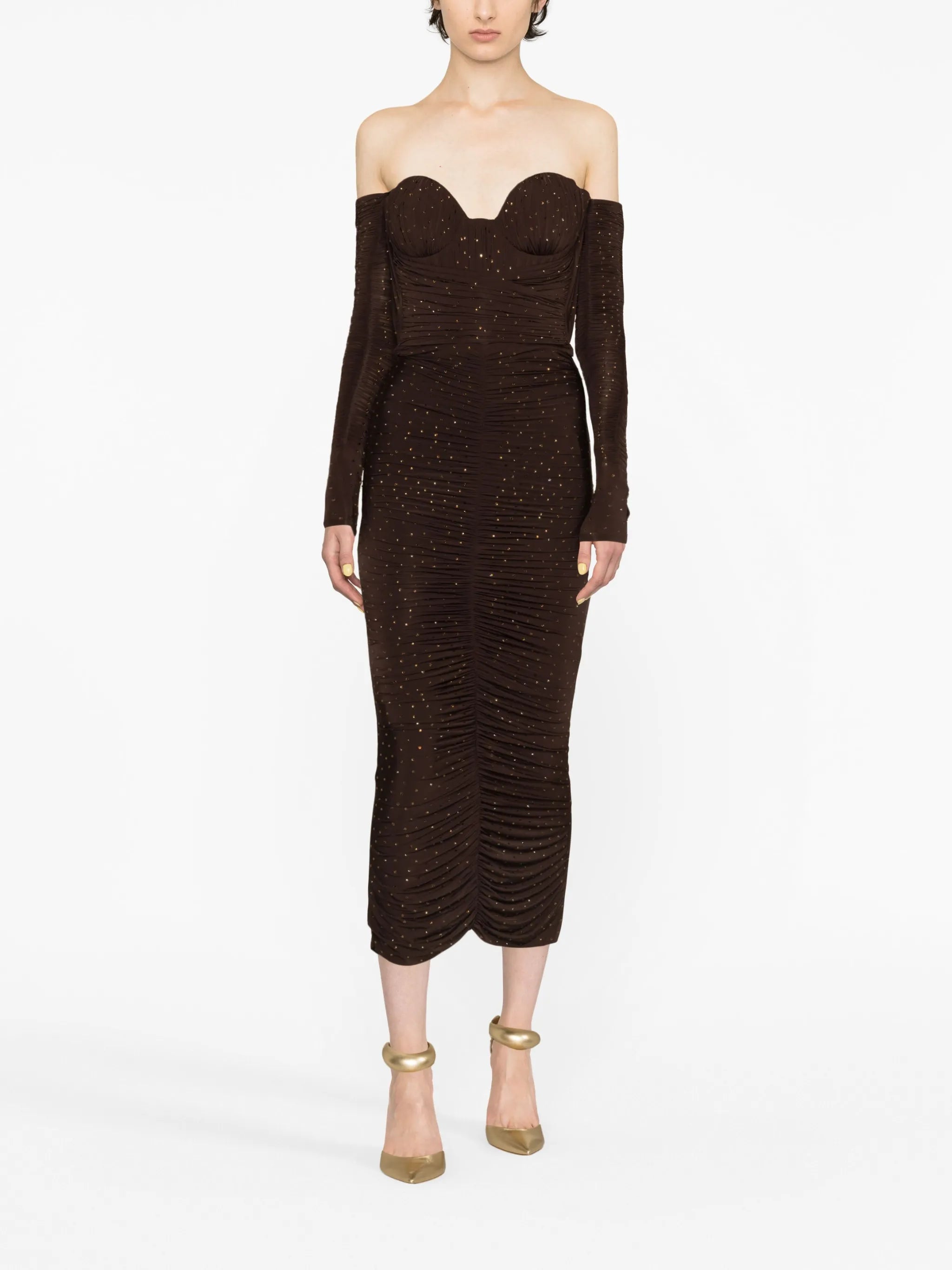 Tylen crystal-embellished ruched midi dress