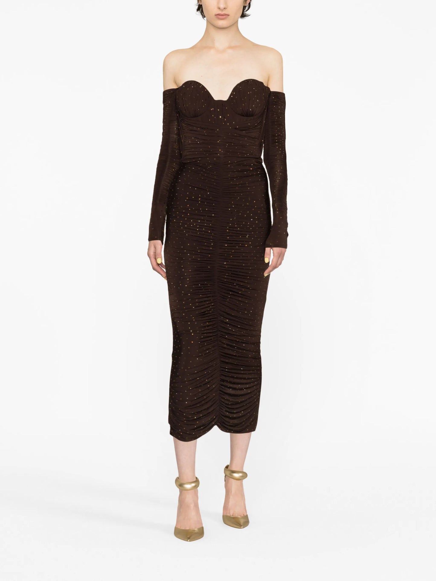 Tylen crystal-embellished ruched midi dress