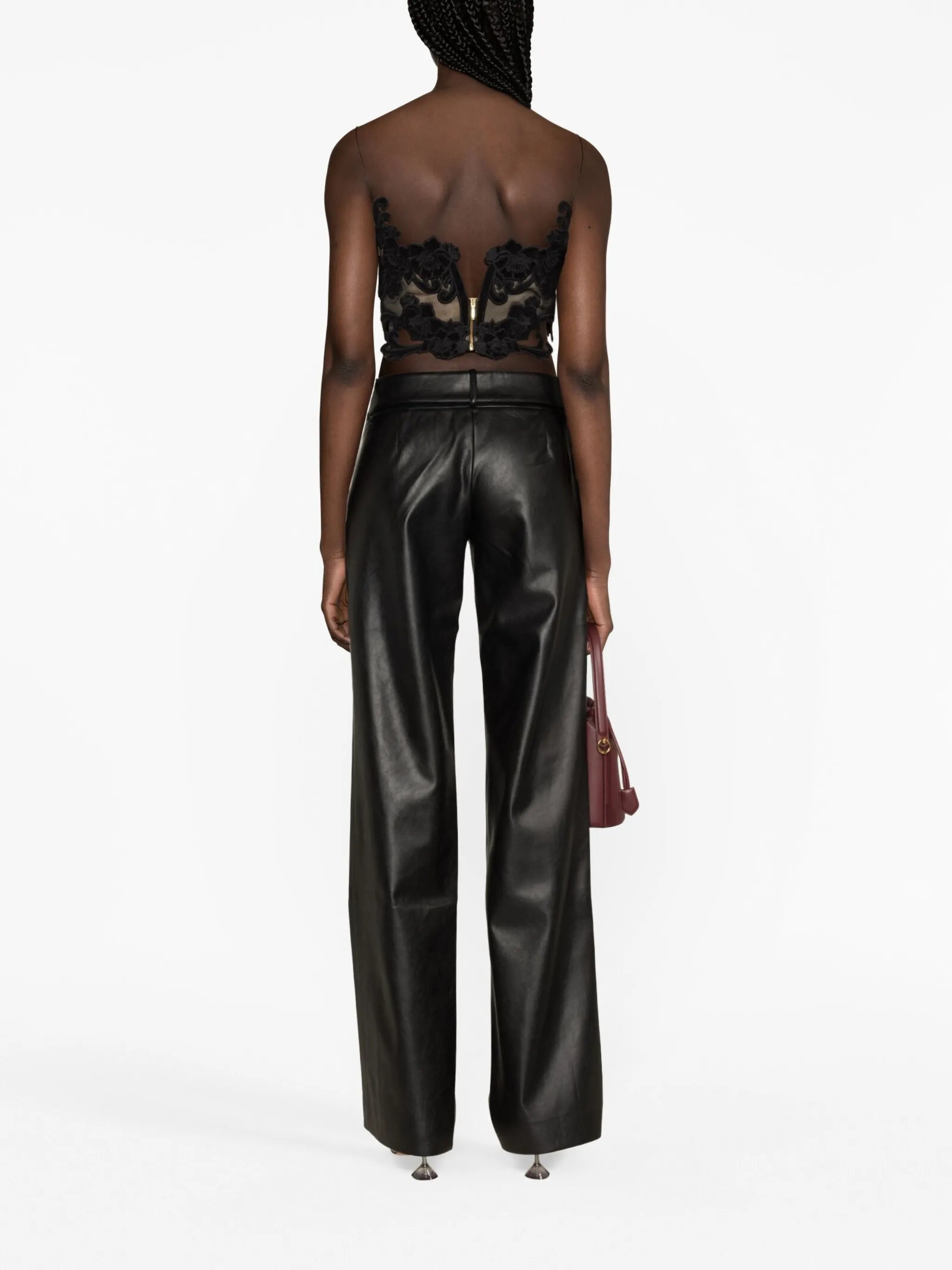 Sensory embroidered-velvet bustier top