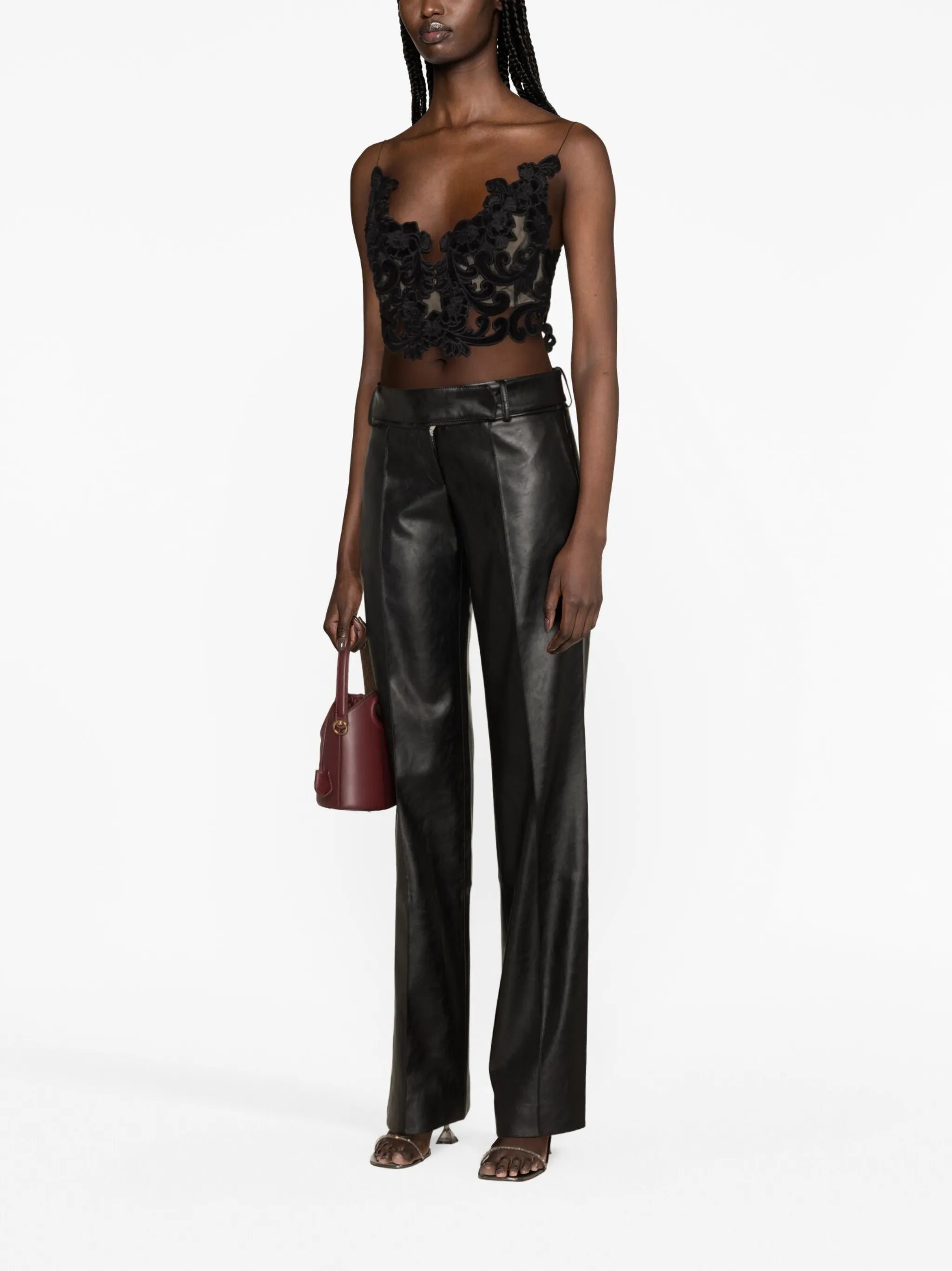 Sensory embroidered-velvet bustier top