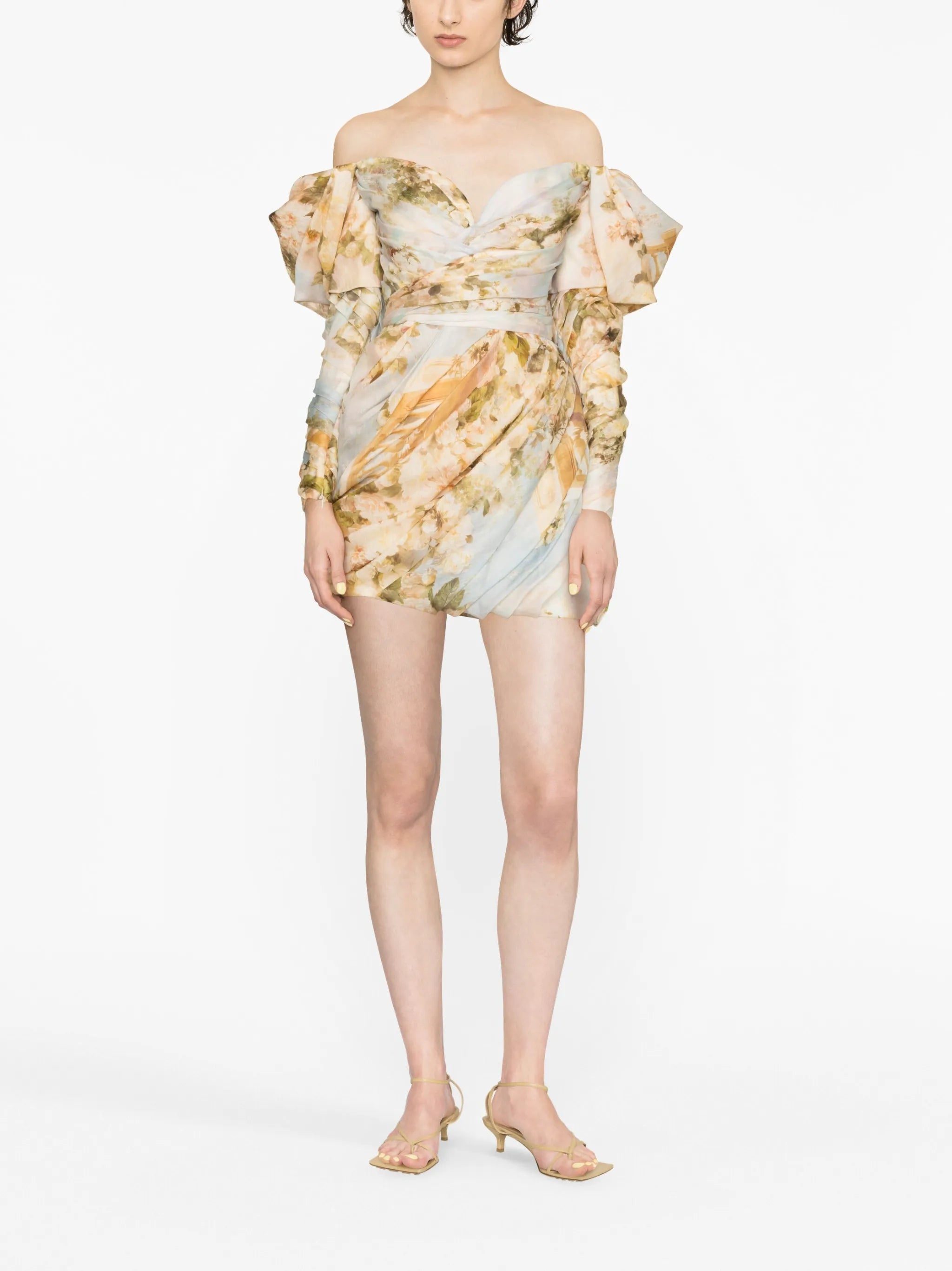 Luminosity floral-print draped minidress