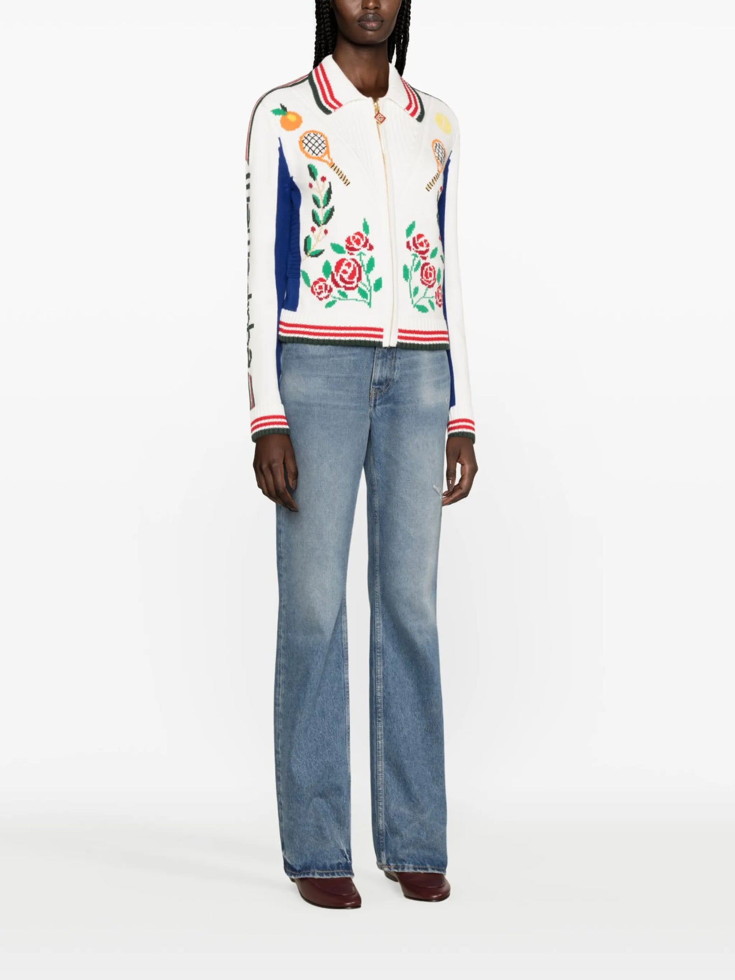 Laurel intarsia-knit cotton jacket