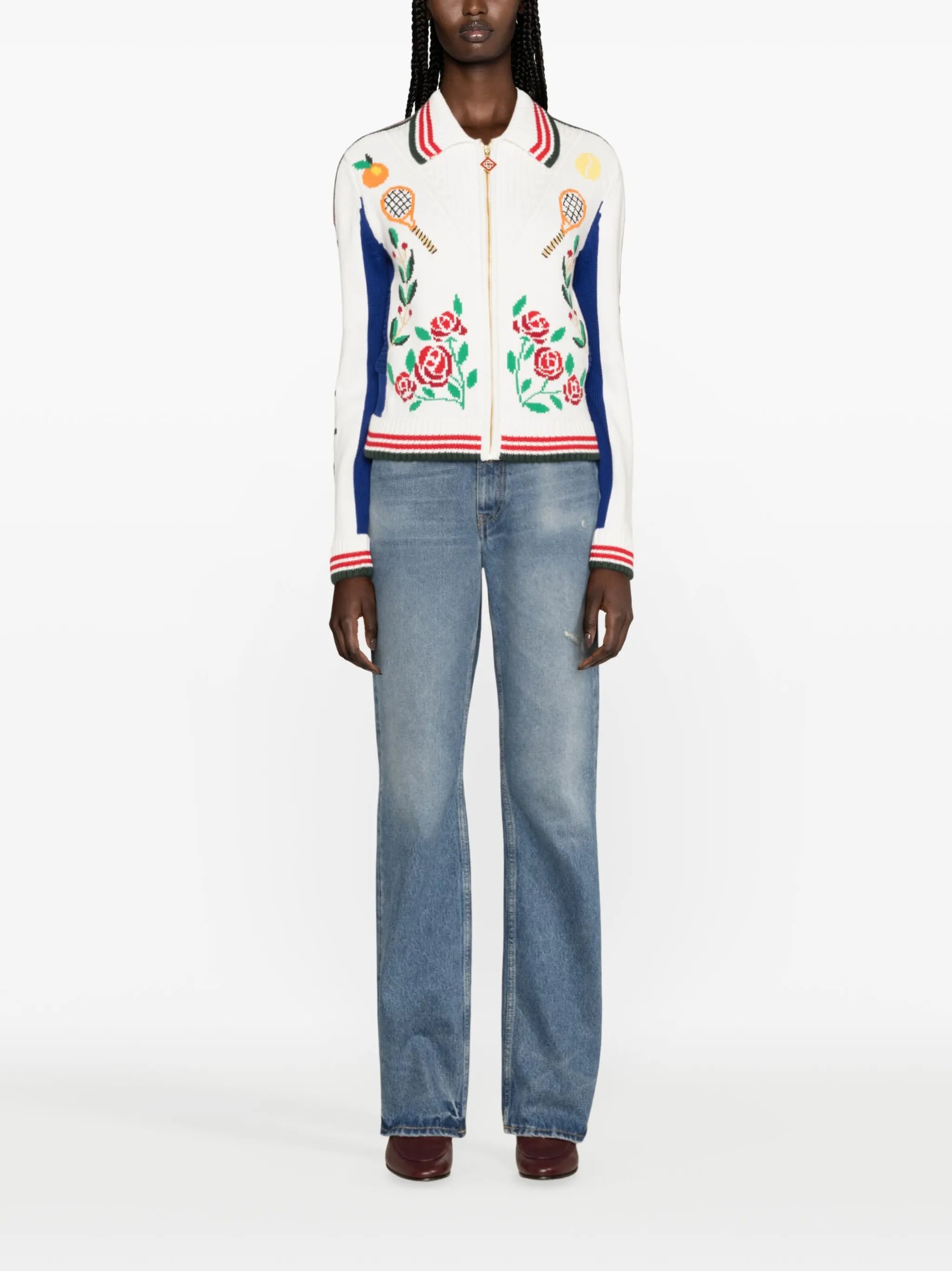 Laurel intarsia-knit cotton jacket
