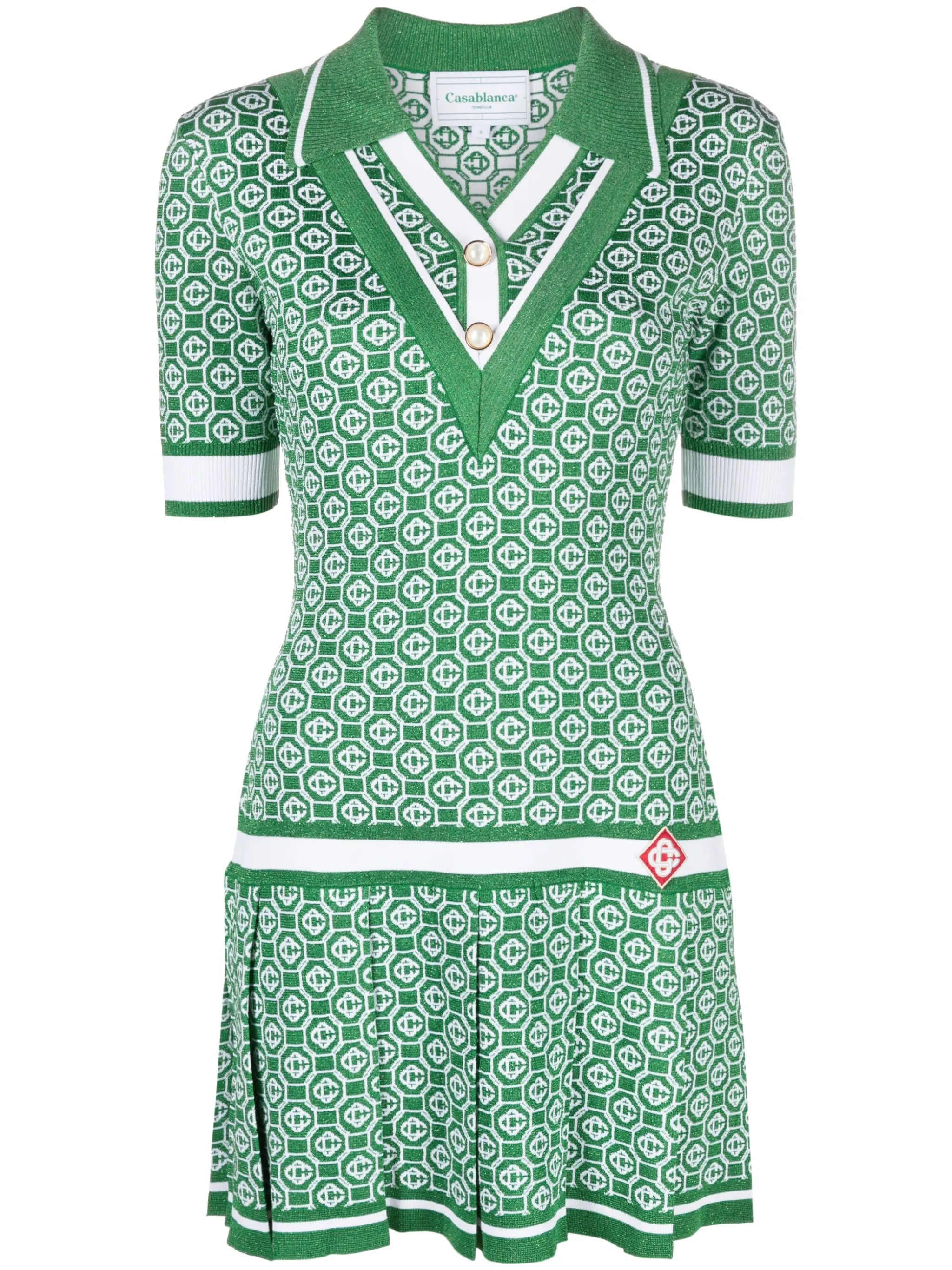 pleated monogram-jacquard minidress