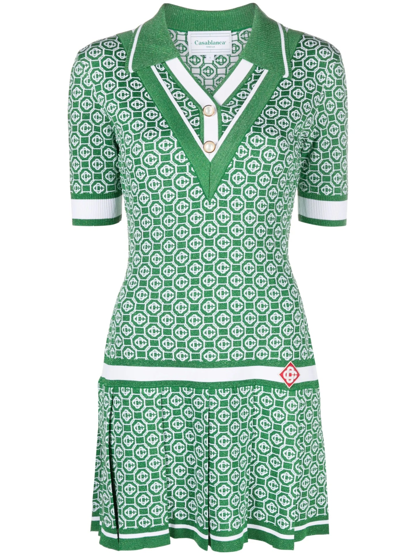 pleated monogram-jacquard minidress