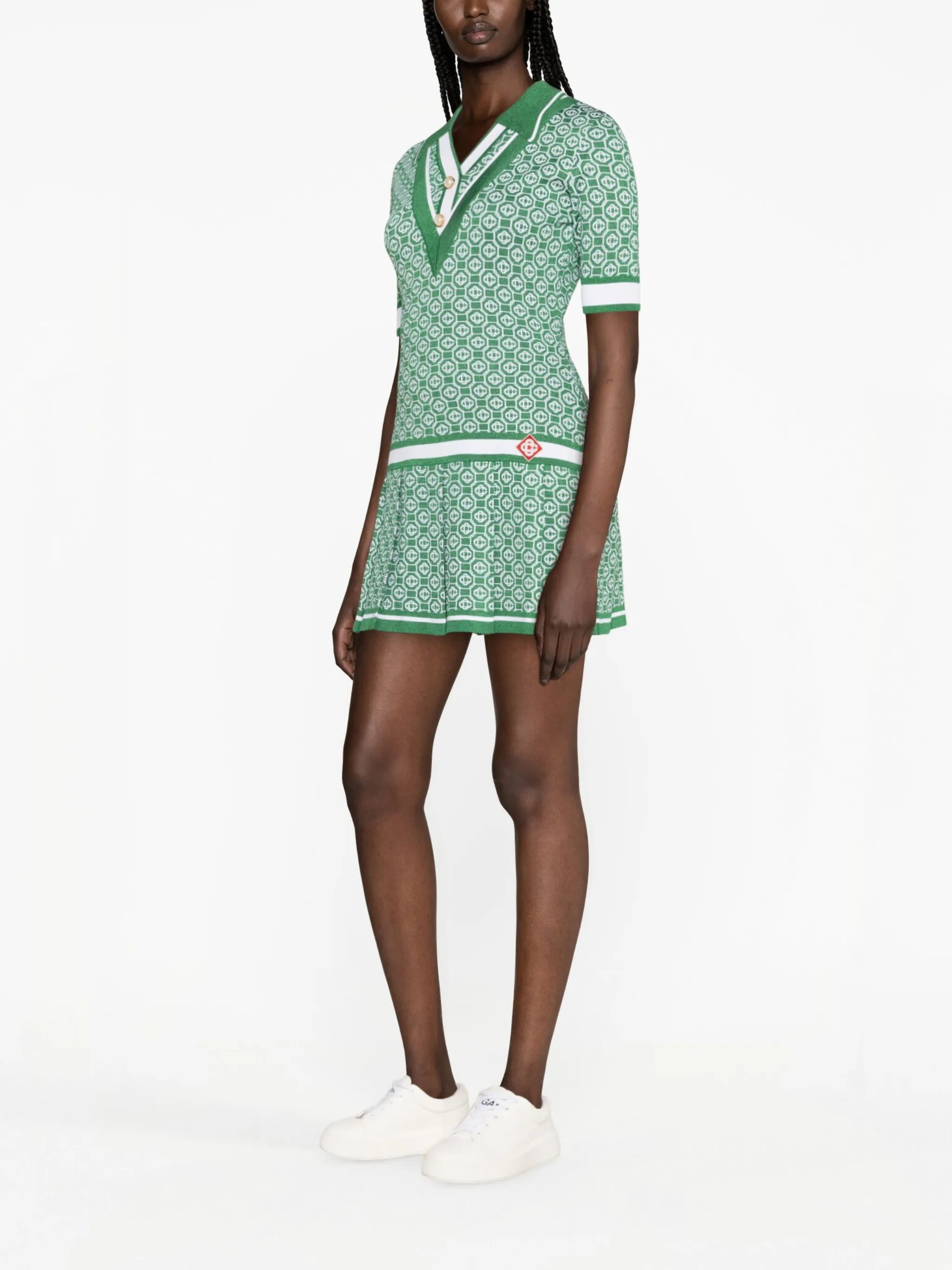 pleated monogram-jacquard minidress