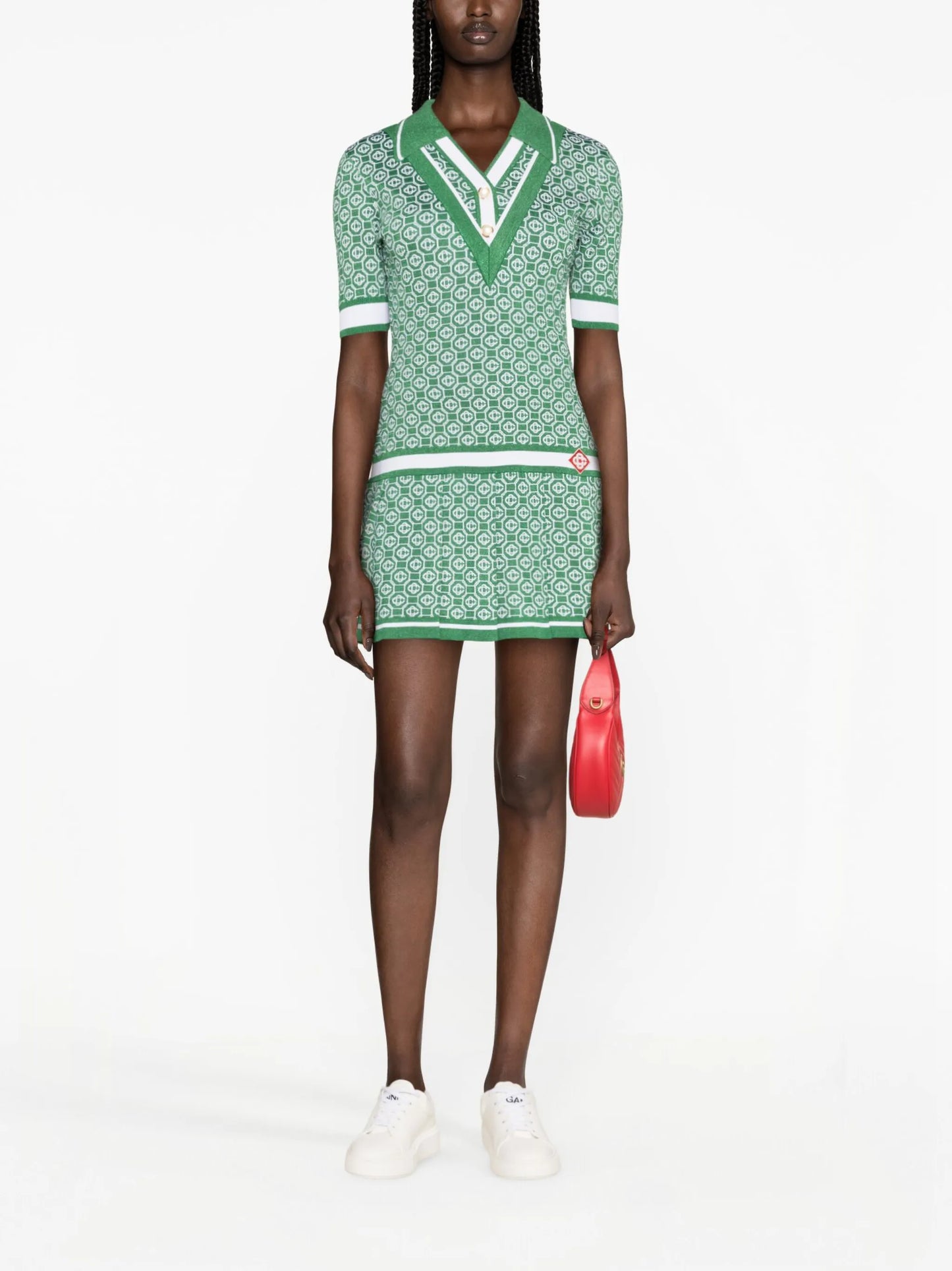 pleated monogram-jacquard minidress