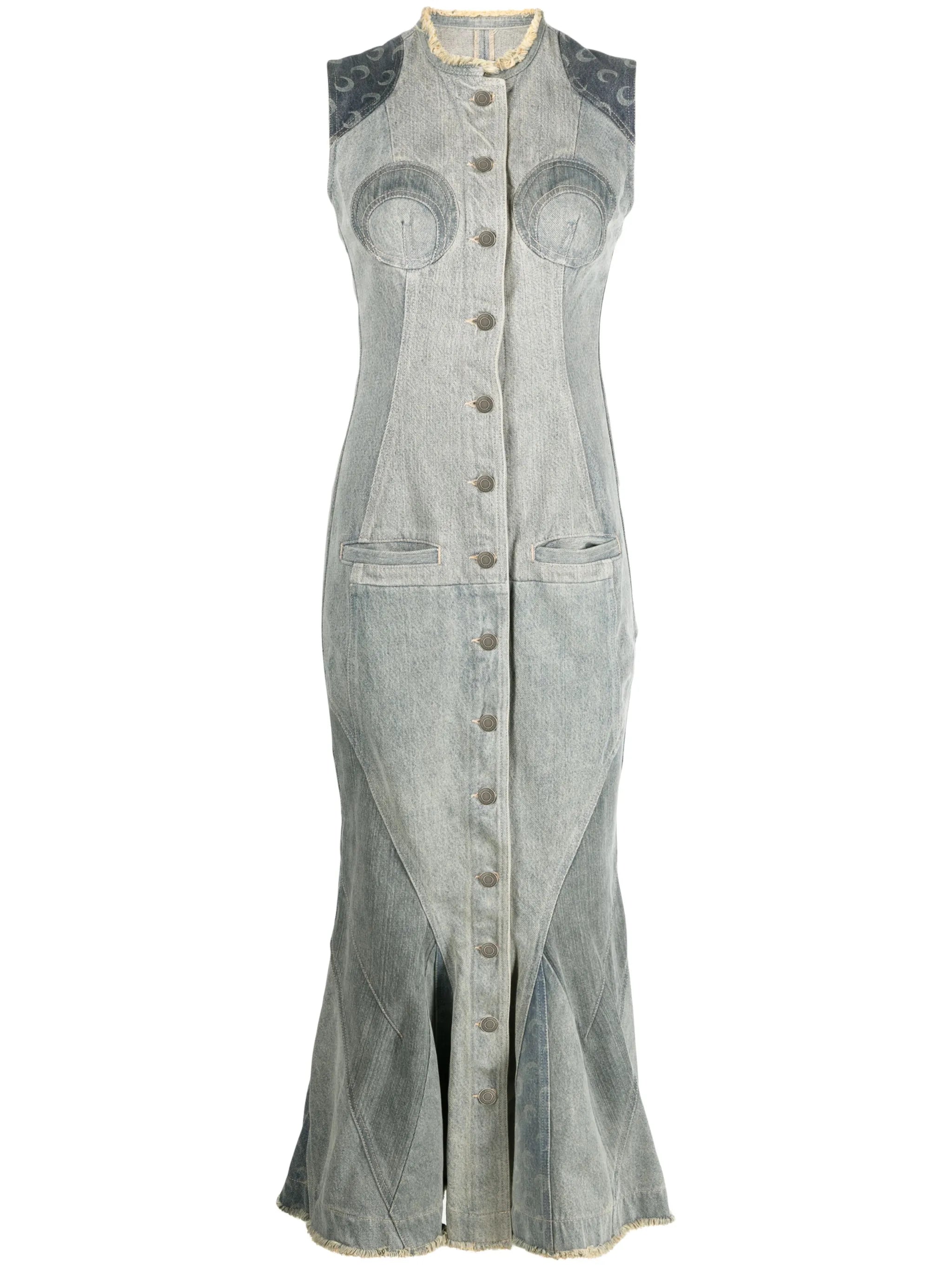 Regenerated denim midi dress