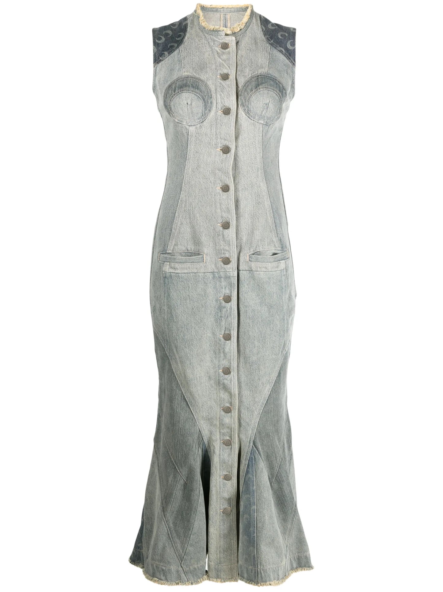 Regenerated denim midi dress
