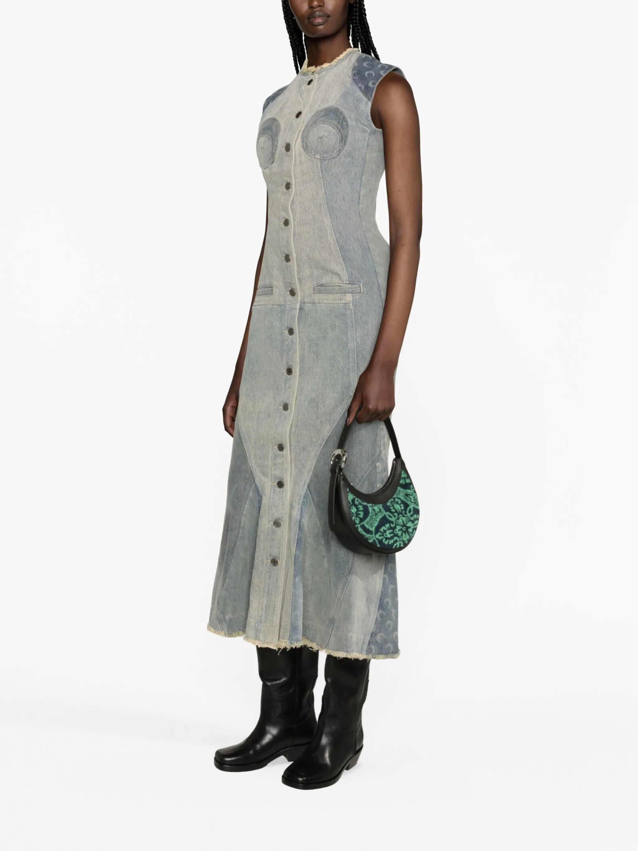 Regenerated denim midi dress