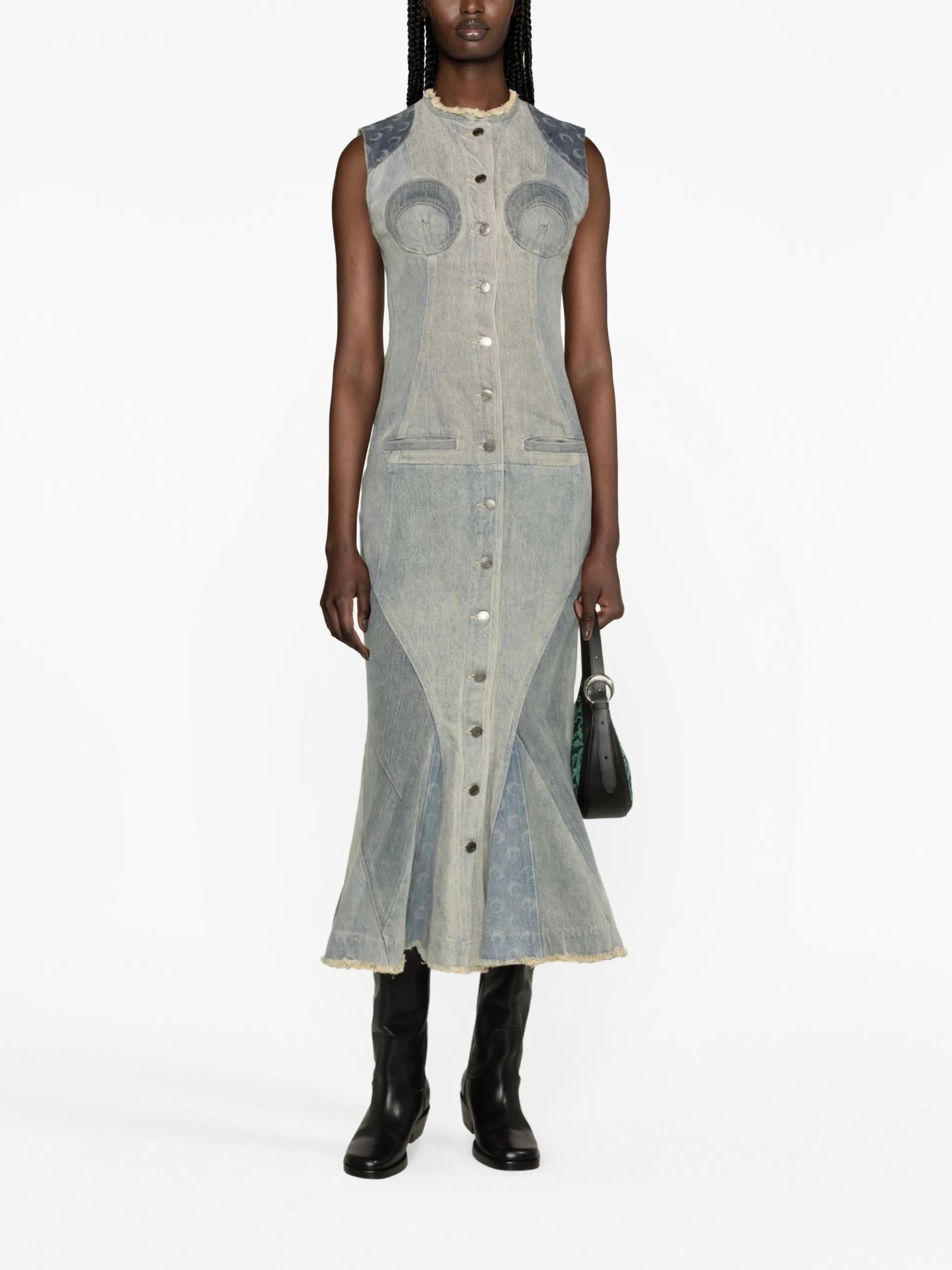 Regenerated denim midi dress