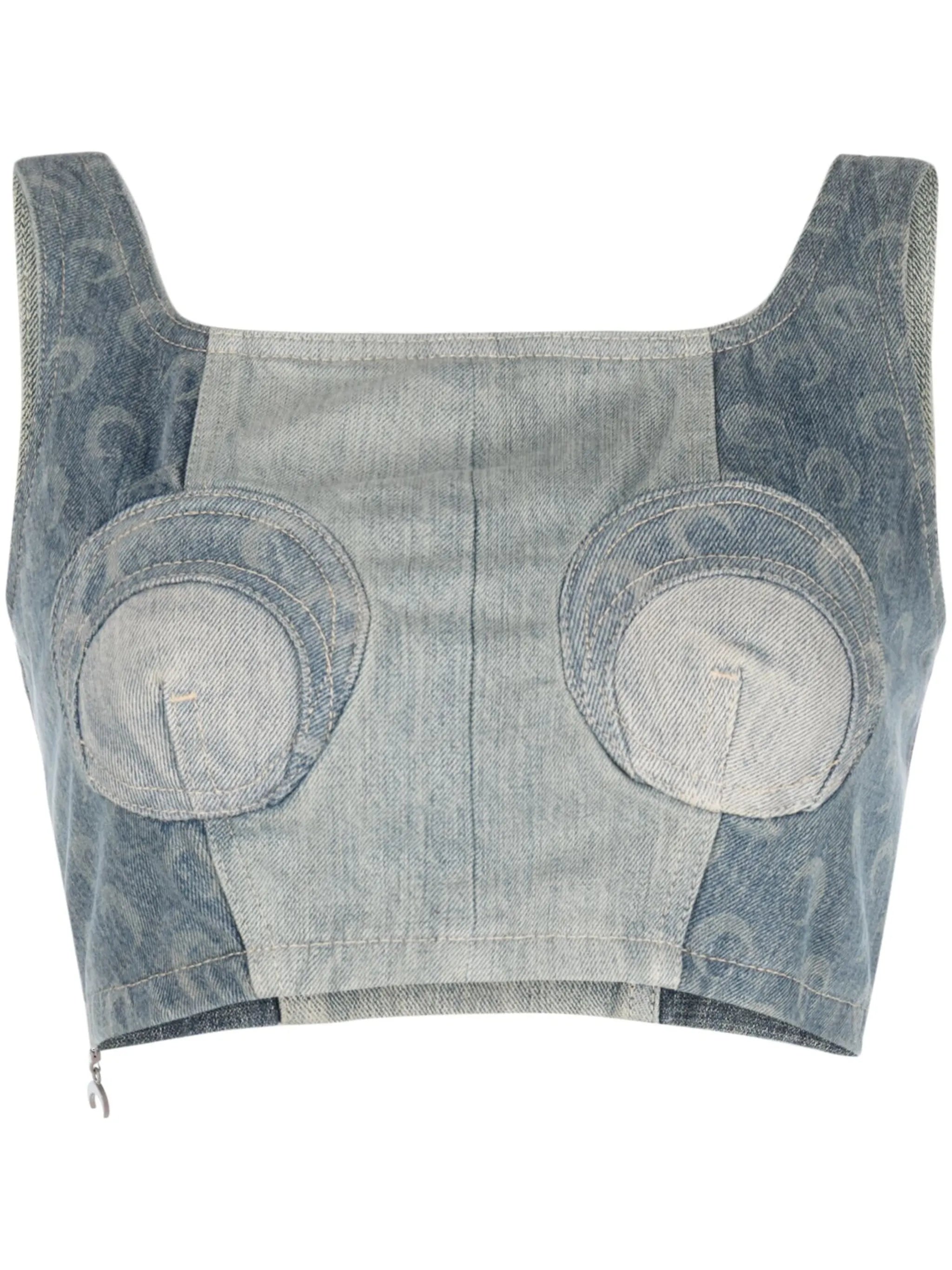 Regenerated denim bustier top