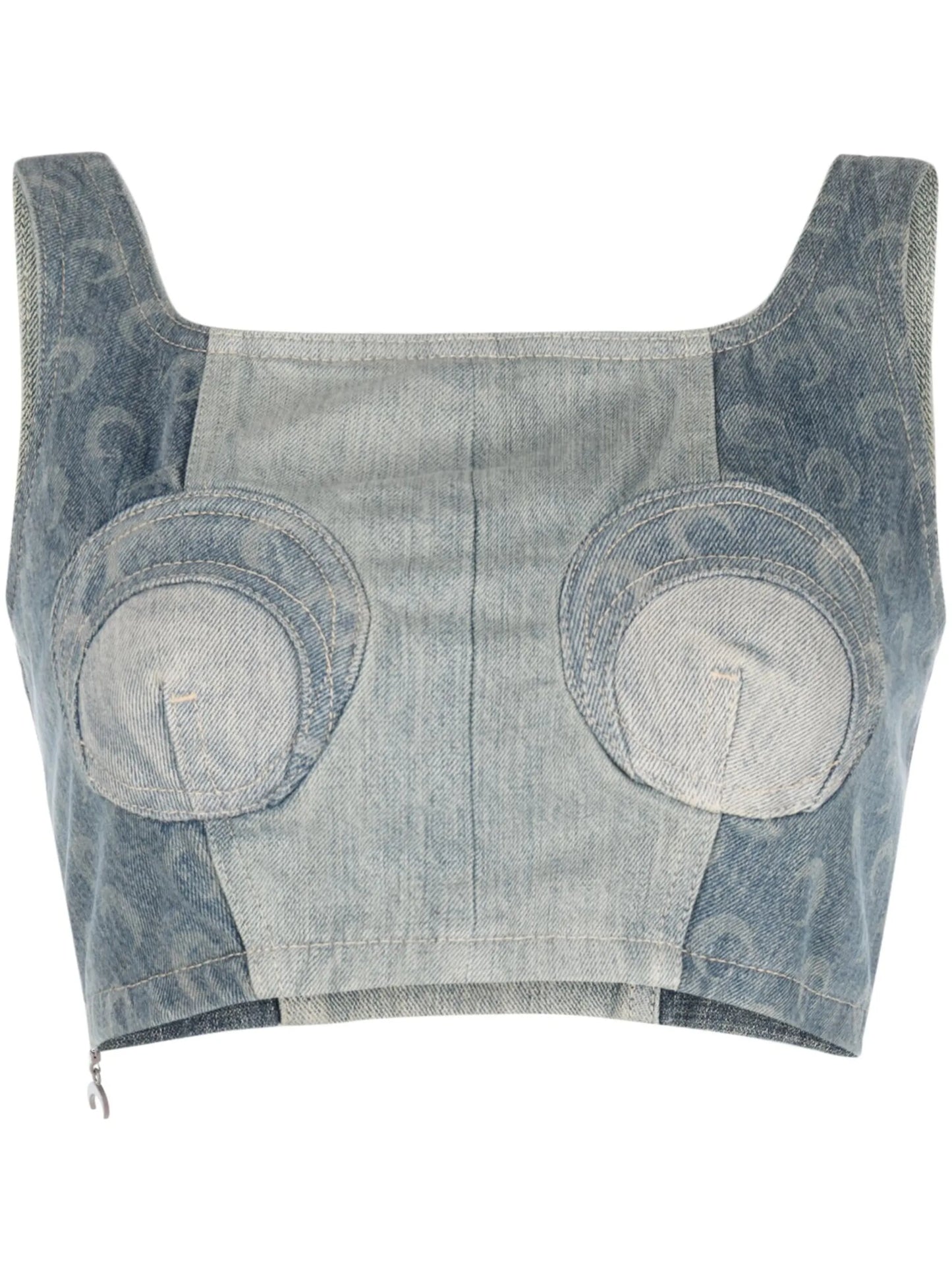 Regenerated denim bustier top