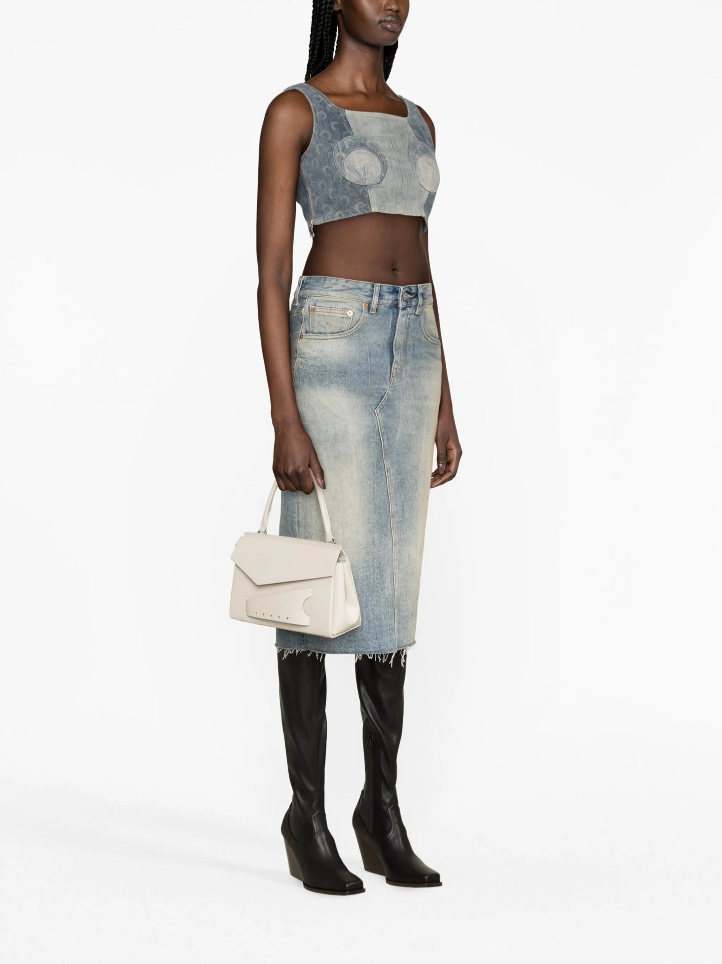 Regenerated denim bustier top