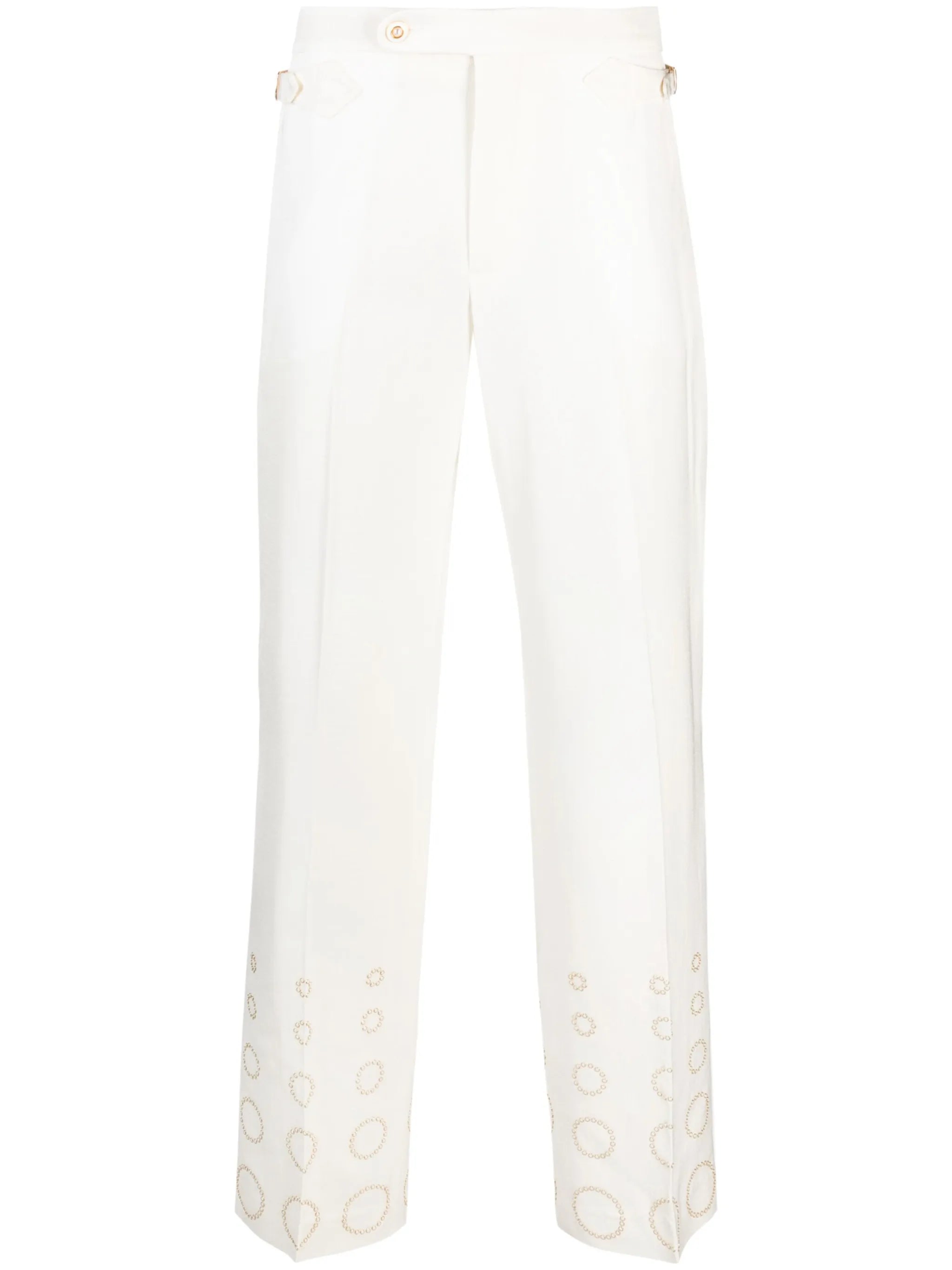 pearl-print straight-leg trousers