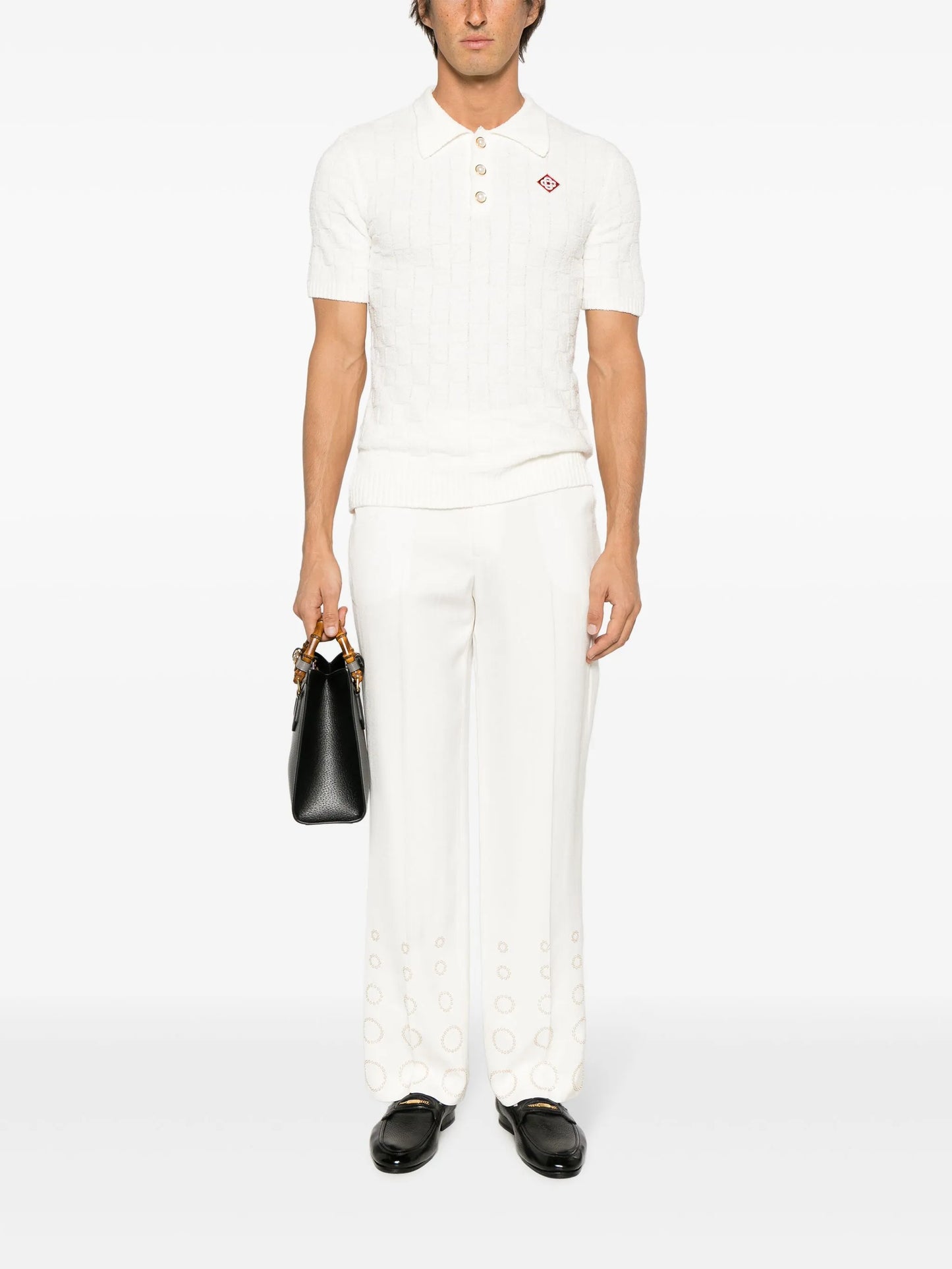 pearl-print straight-leg trousers