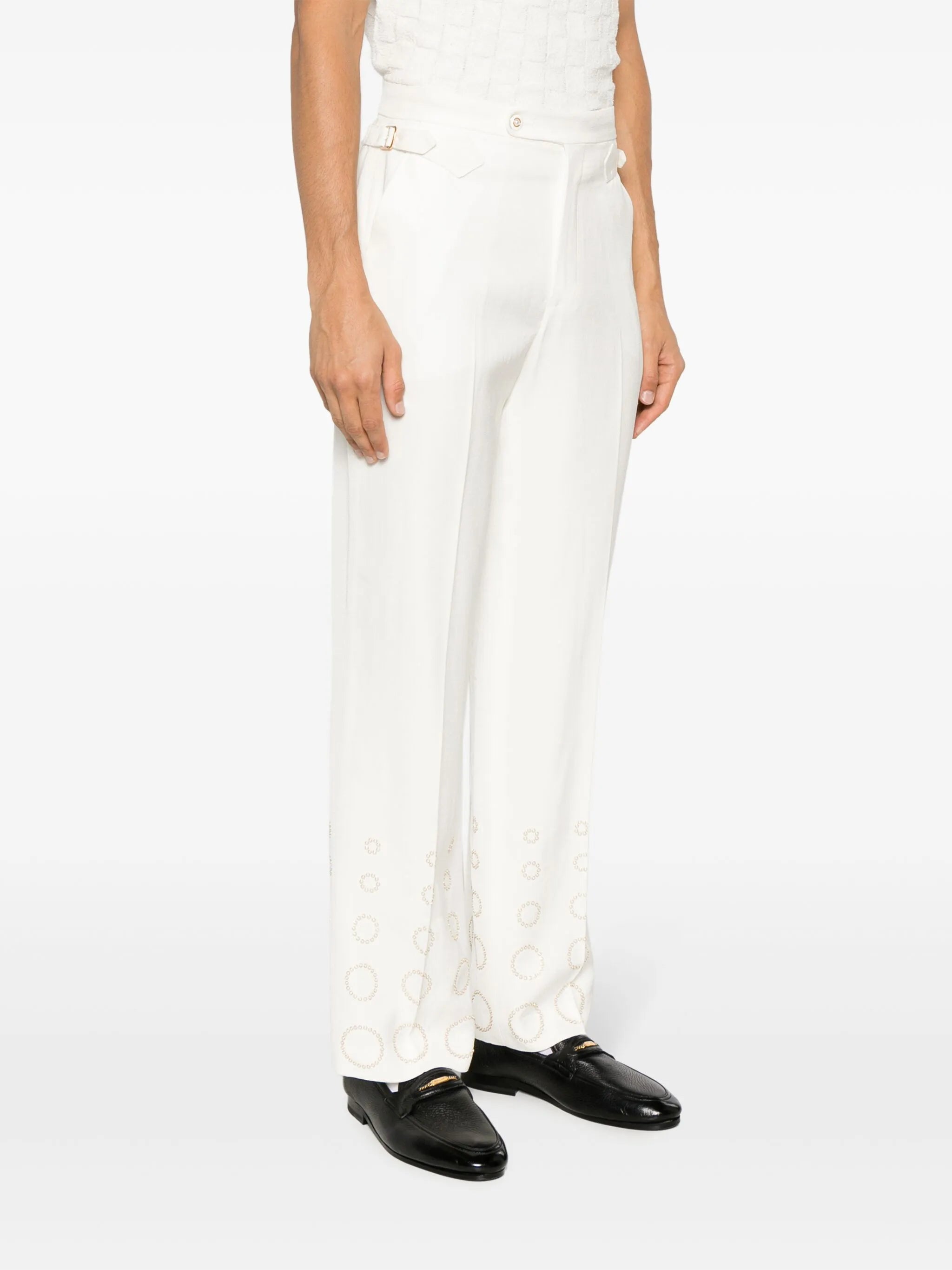 pearl-print straight-leg trousers