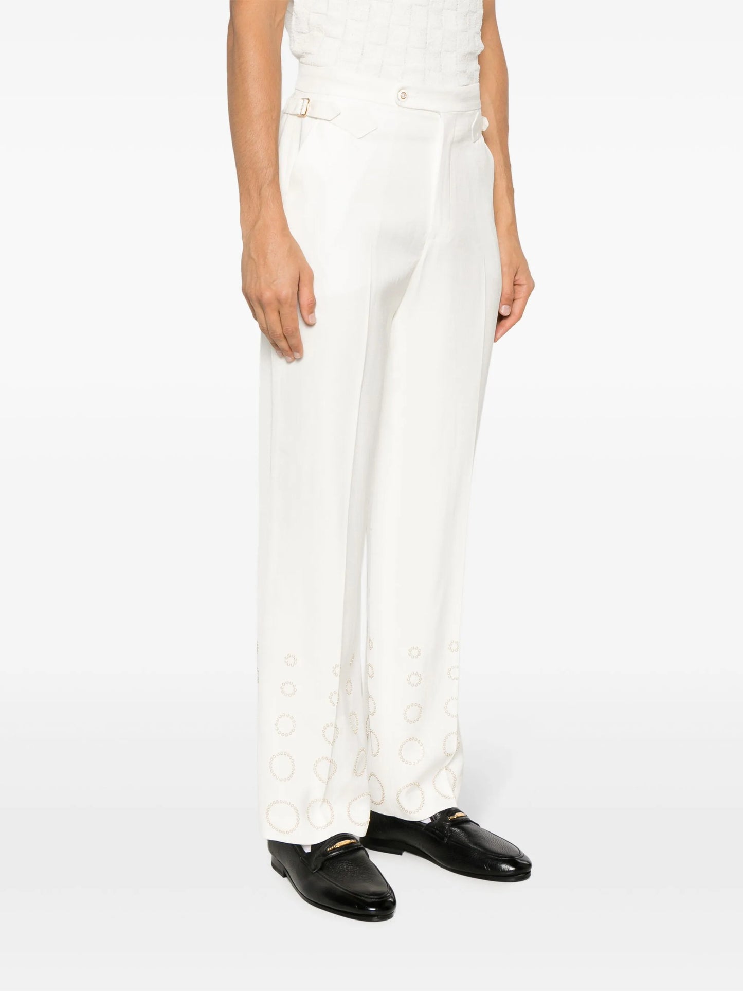 pearl-print straight-leg trousers