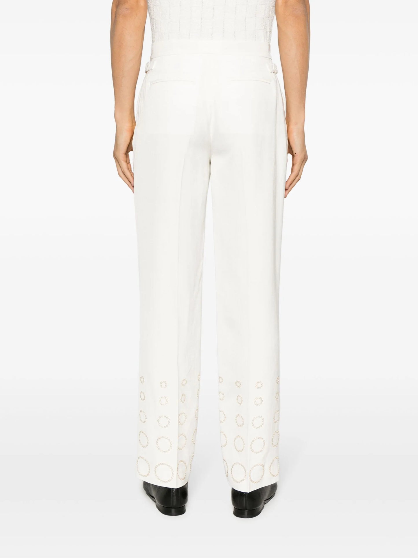 pearl-print straight-leg trousers